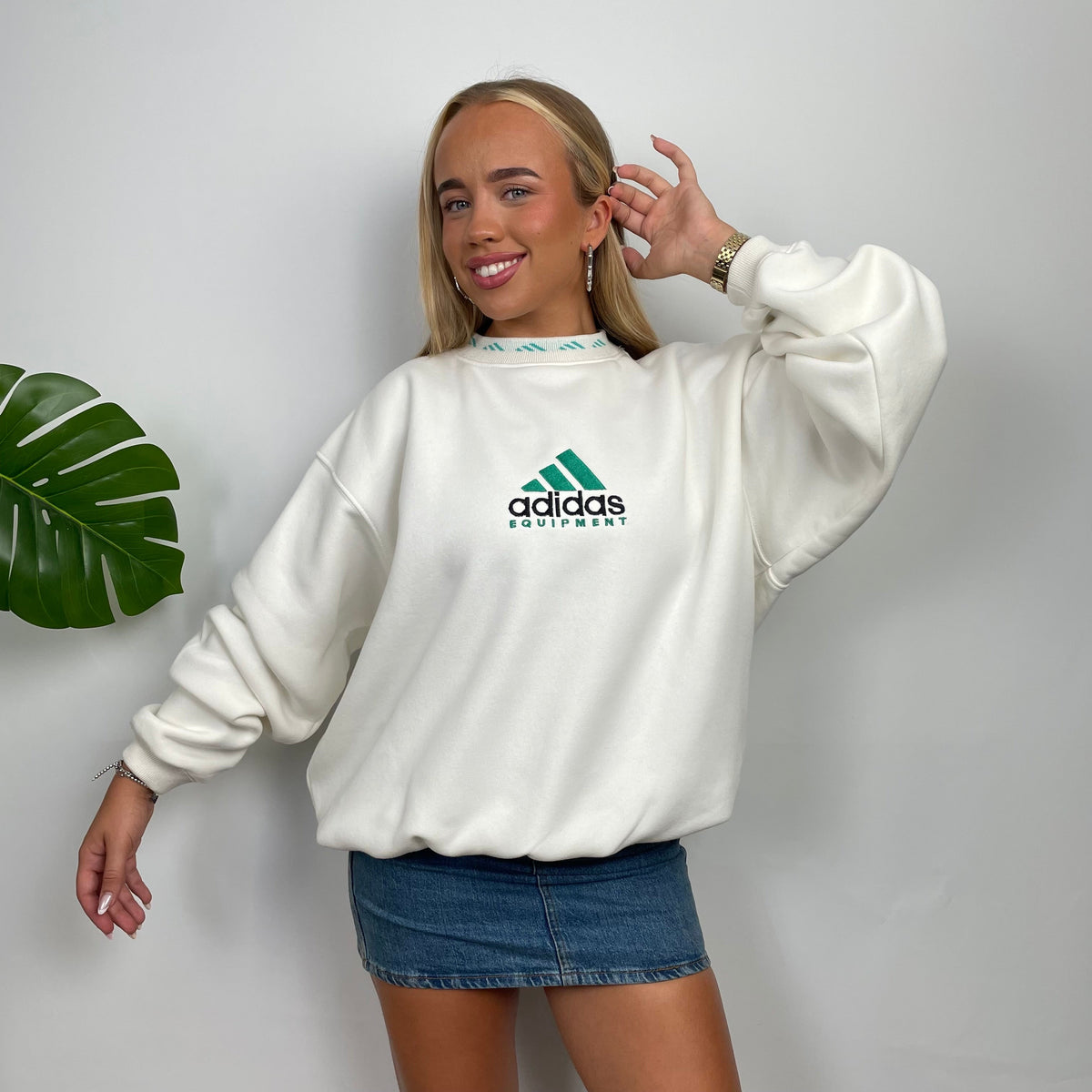 Adidas Equipment White Embroidered Spell Out Sweatshirt as worn by Ann Jamie Online Vintage