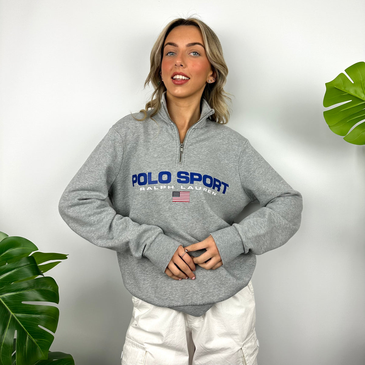 Polo Sport Ralph Lauren Grey Spell Out Quarter Zip Sweatshirt (M