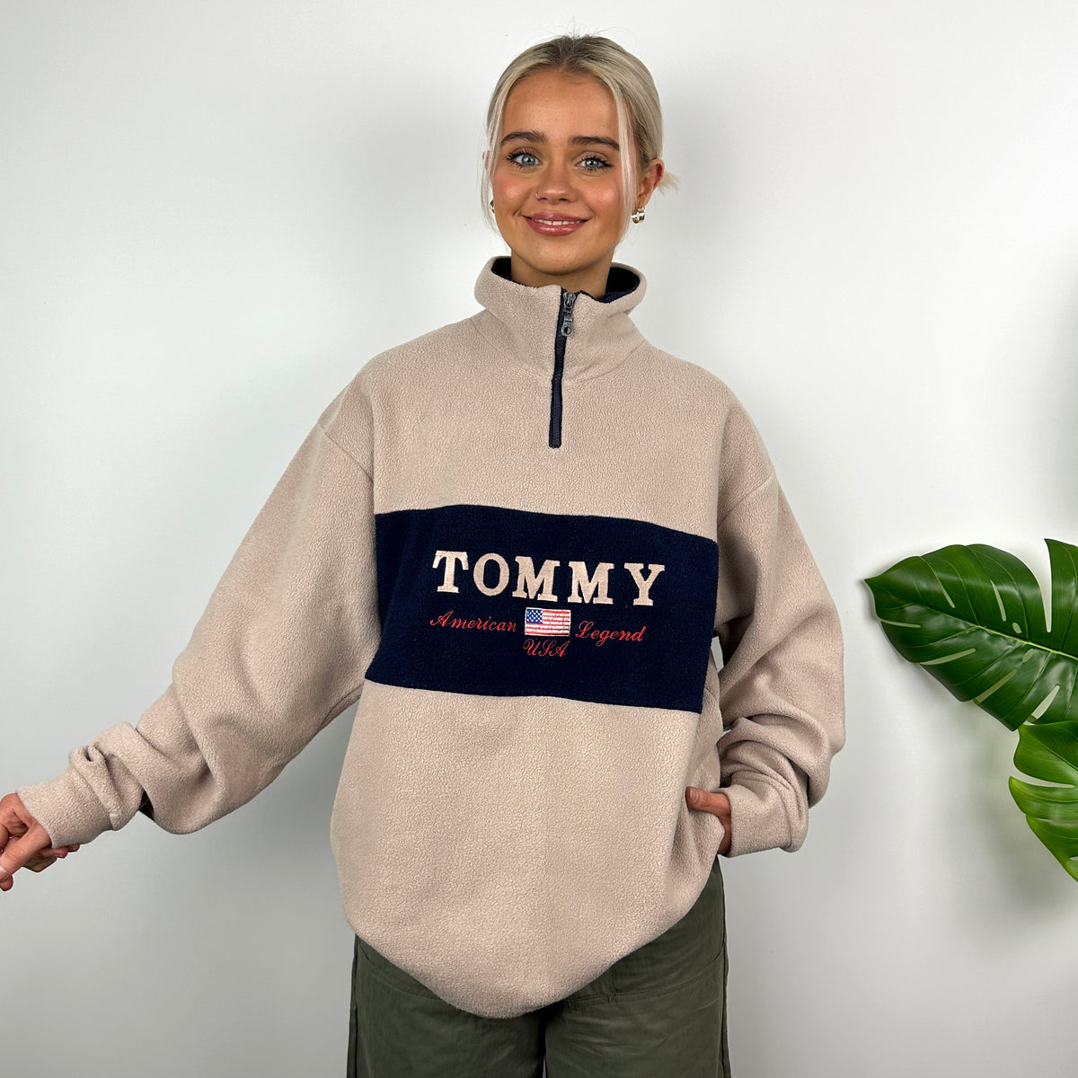 Vintage Tommy Tommy Hilfiger Spell Out Fleece Half Zip Pullover