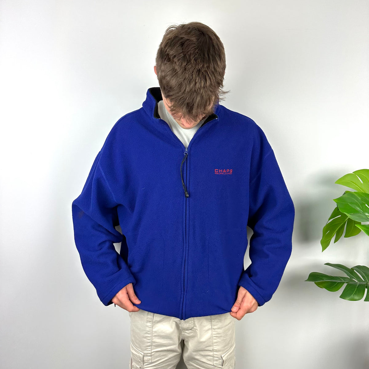 Chaps Mens Chaps Fleece Jacket Chaps Ralph Lauren Blue Embroidered