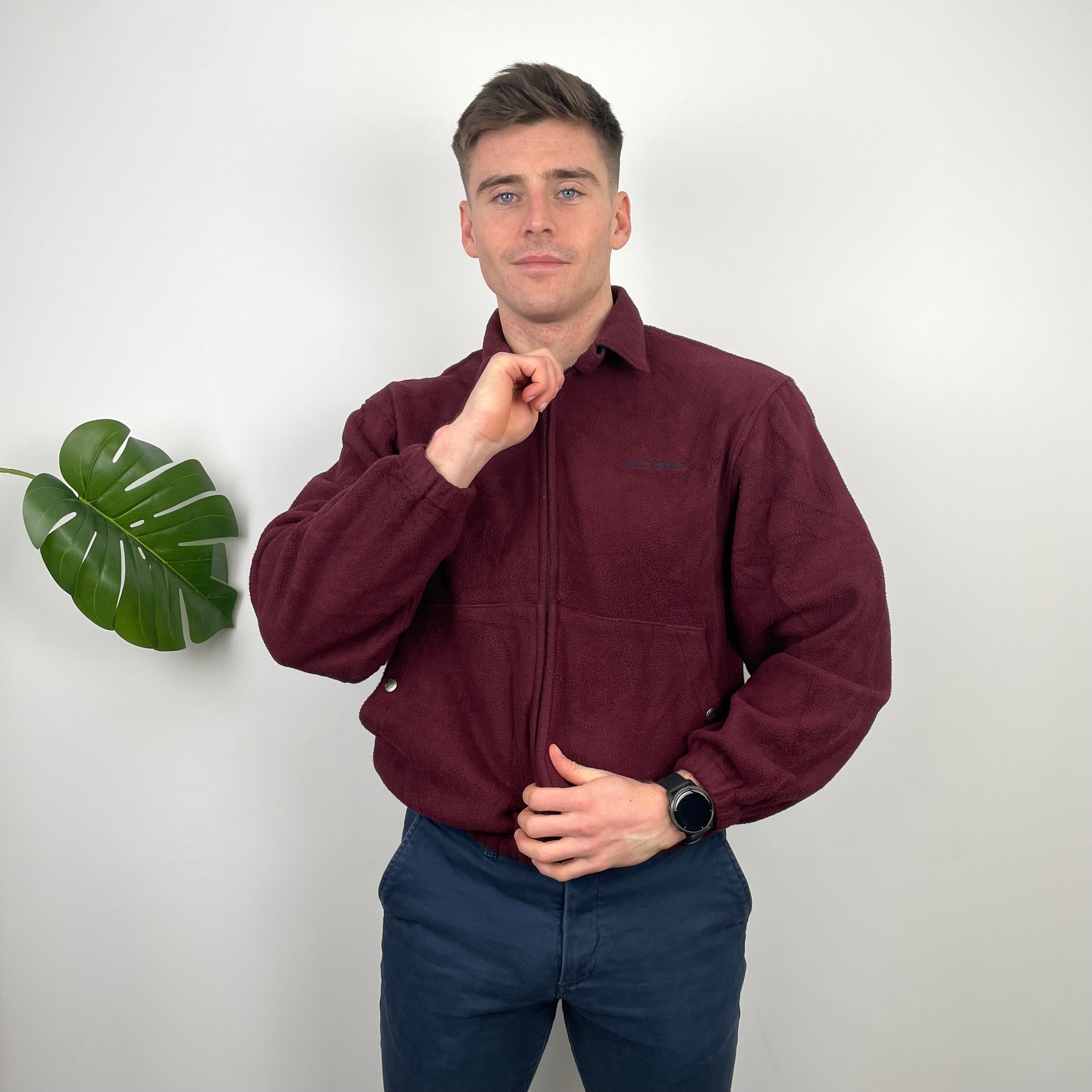 Polo Ralph Lauren Maroon Embroidered Spell Out Fleece Zip Up (M)