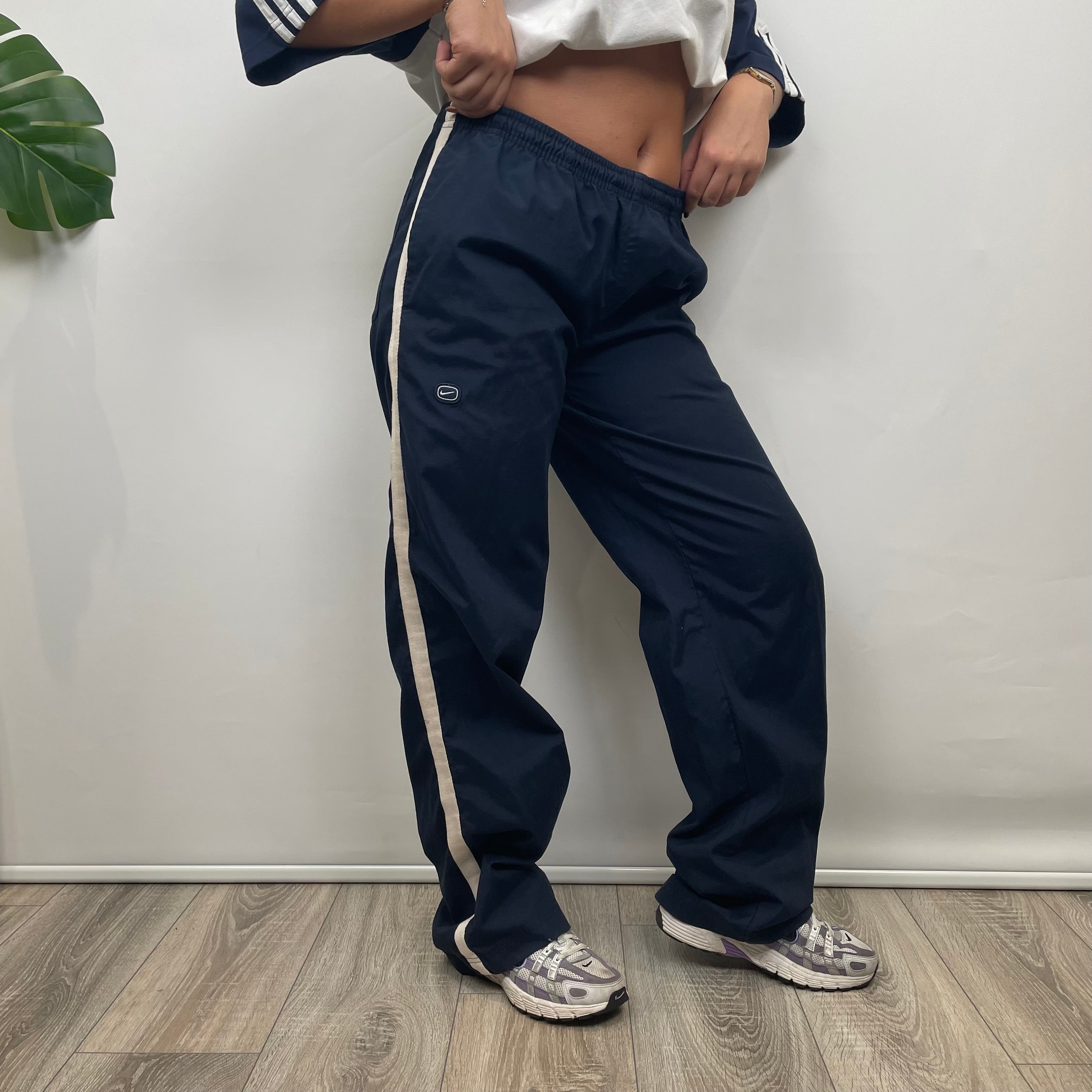 Nike Navy Embroidered Swoosh Track Pants (S)