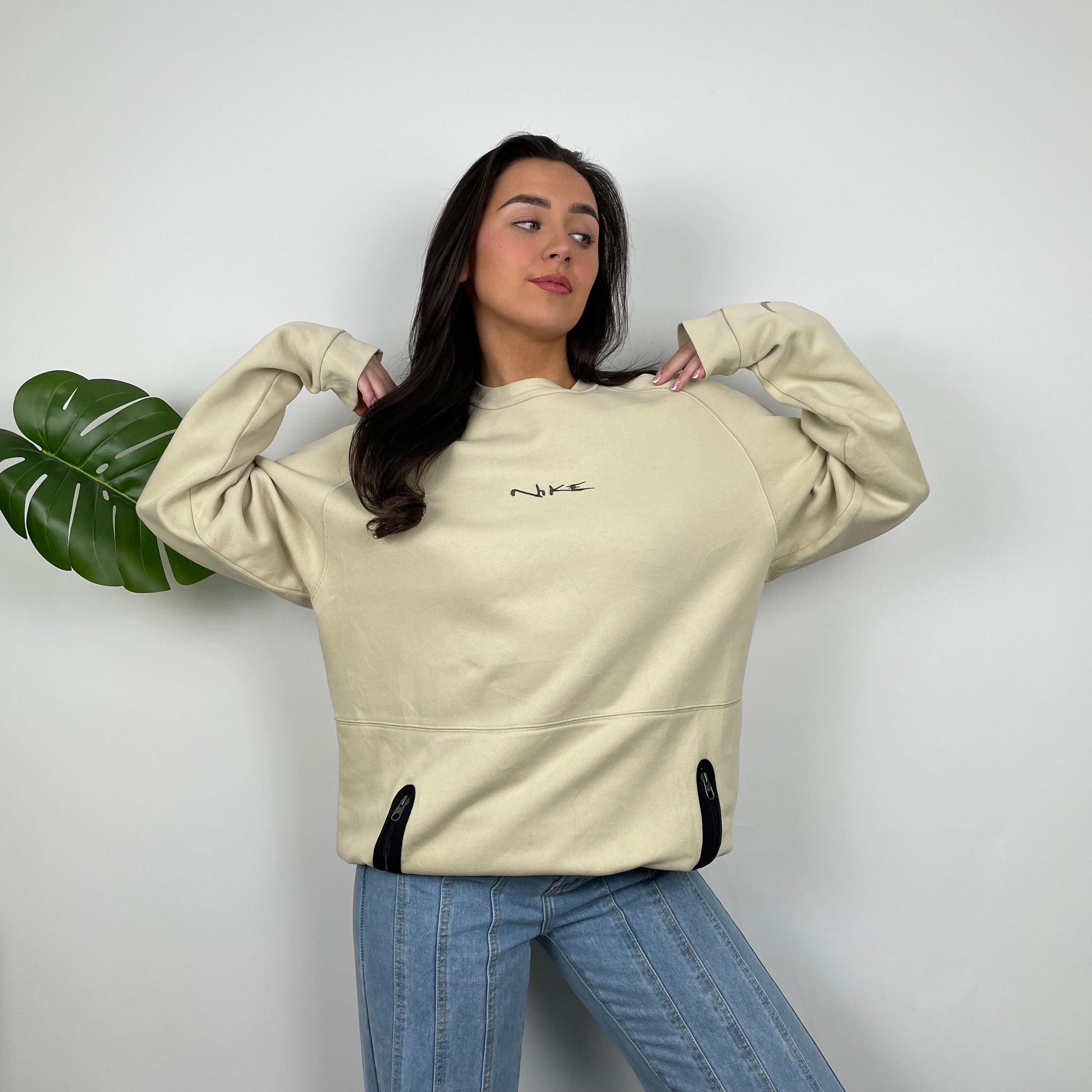 Nike RARE Cream Embroidered Spell Out Sweatshirt (L)