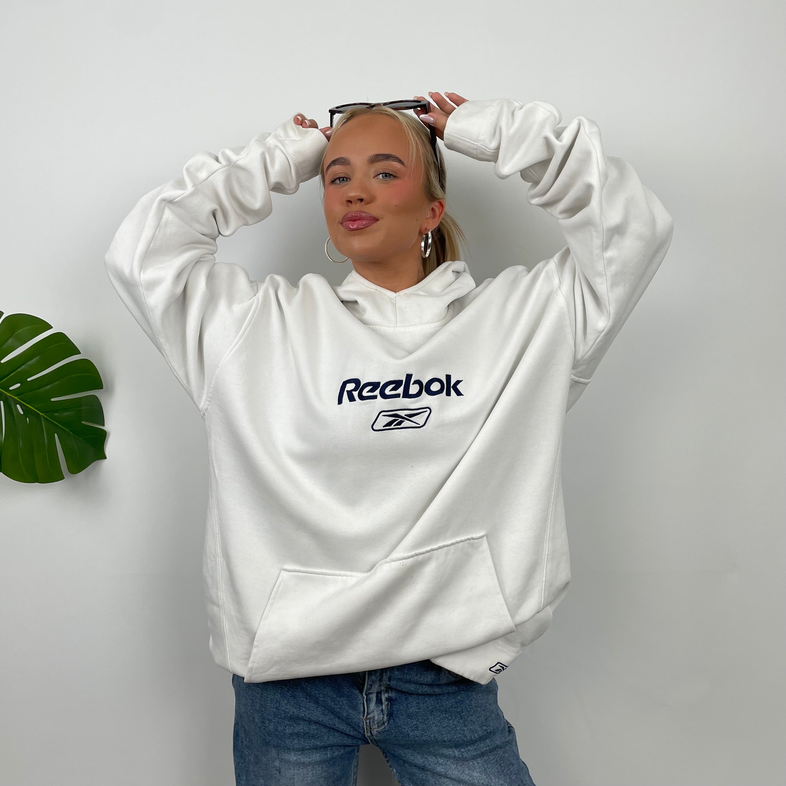 Reebok White Embroidered Spell Out Hoodie (3XL)