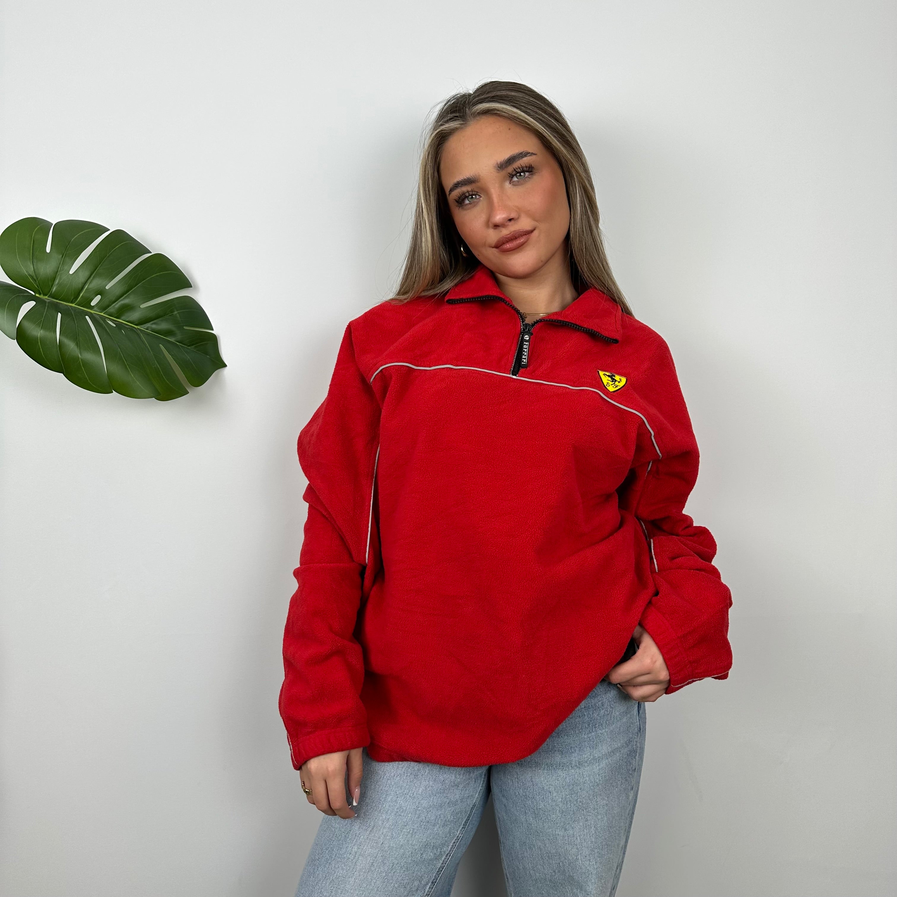 Ferrari Racing Red Embroidered Spell Out Quarter Zip (XL)