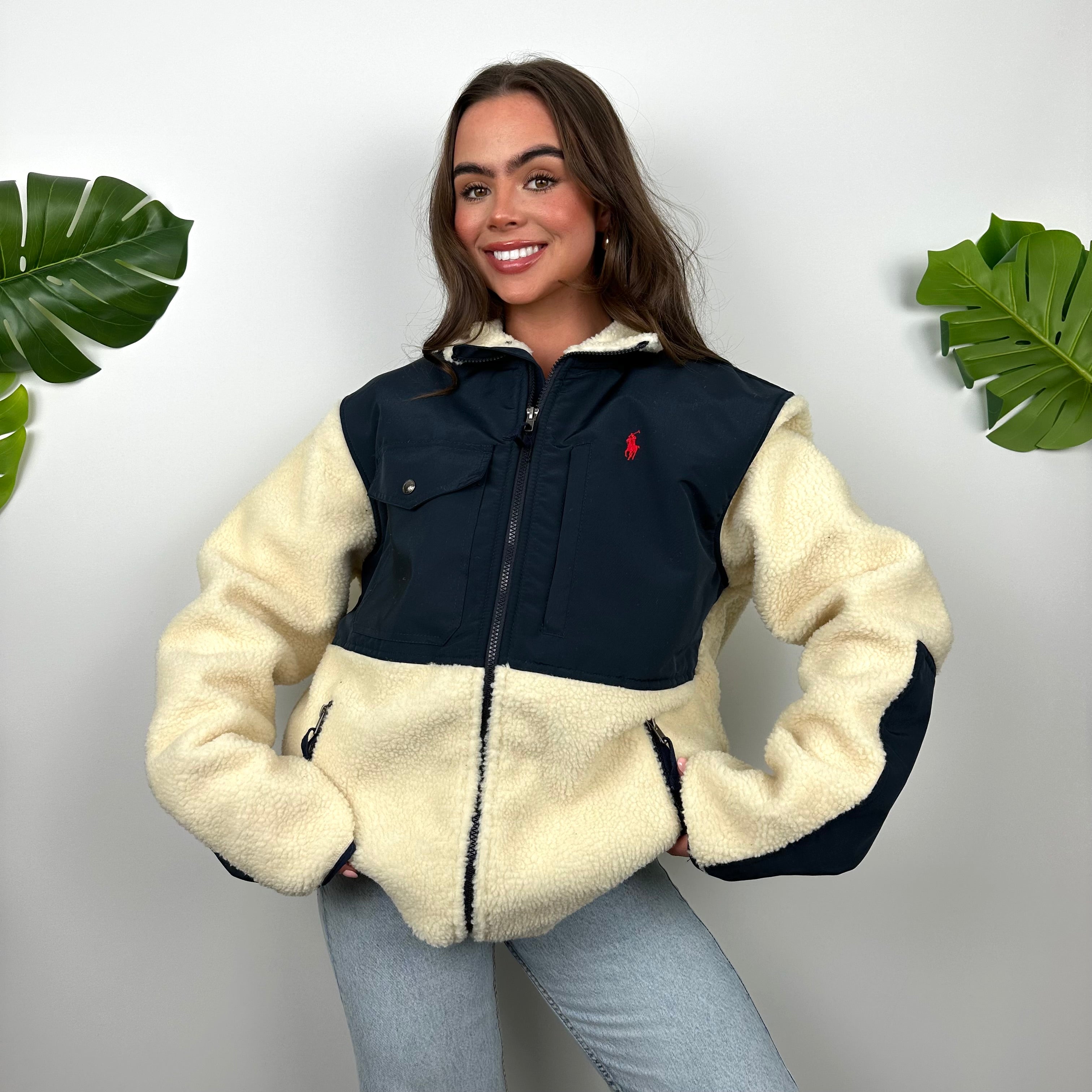 Polo Ralph Lauren Cream Embroidered Logo Teddy Bear Fleece Jacket (L)