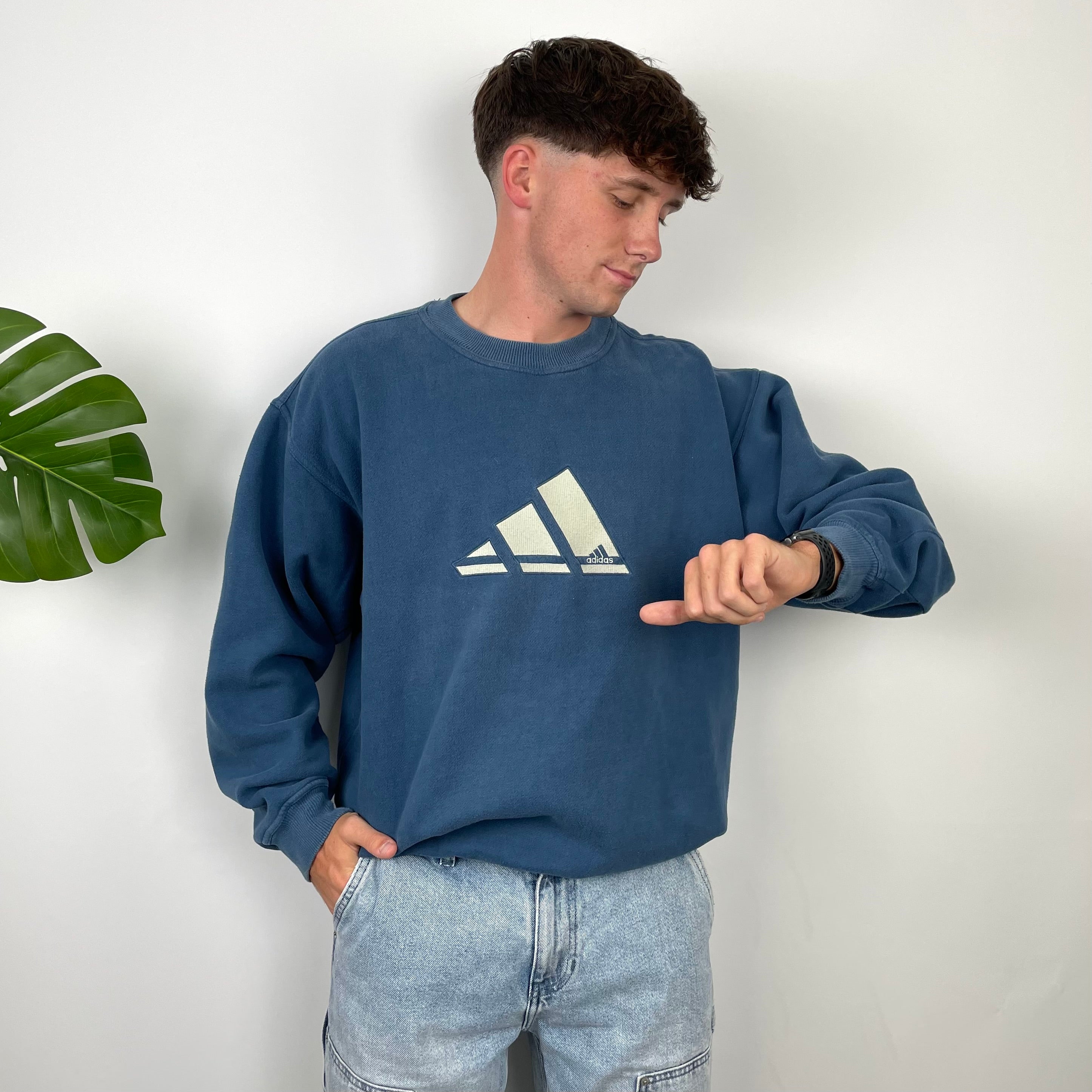 Adidas Navy Embroidered Spell Out Sweatshirt (M)