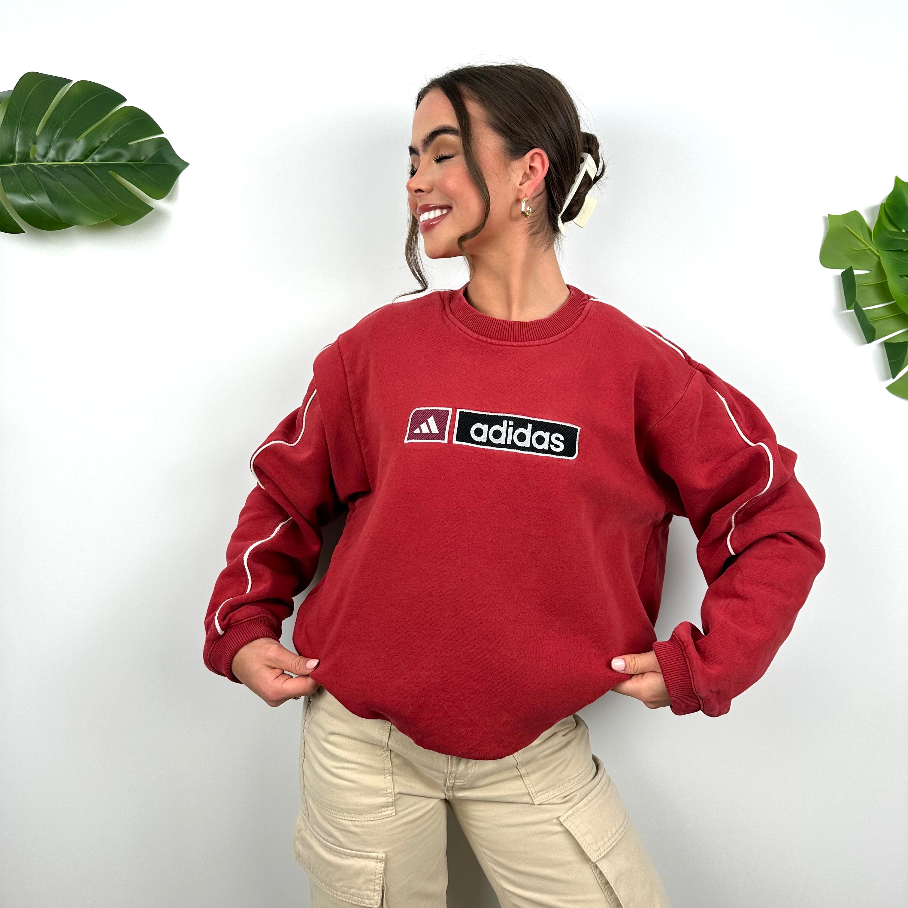 Adidas Red Embroidered Spell Out Sweatshirt (M)