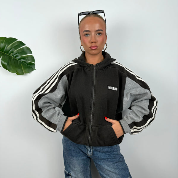 Adidas Black Embroidered Spell Out Zip Up Hoodie Jacket (S)