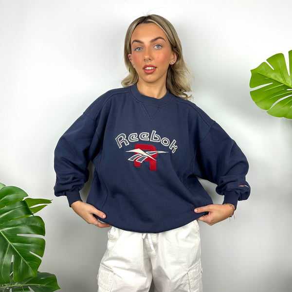 Reebok Navy Embroidered Spell Out Sweatshirt (M)