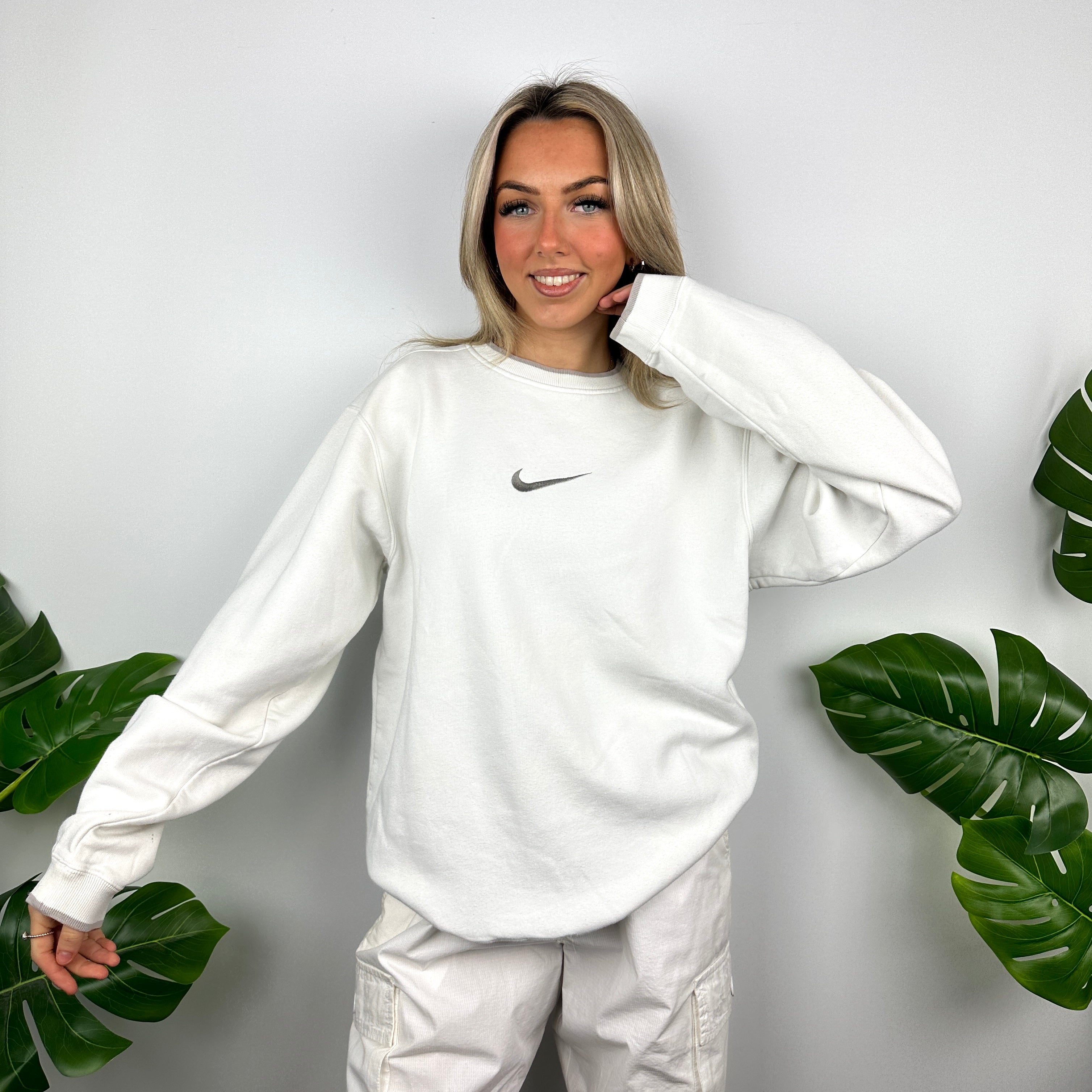 Nike White Embroidered Swoosh Sweatshirt (M)