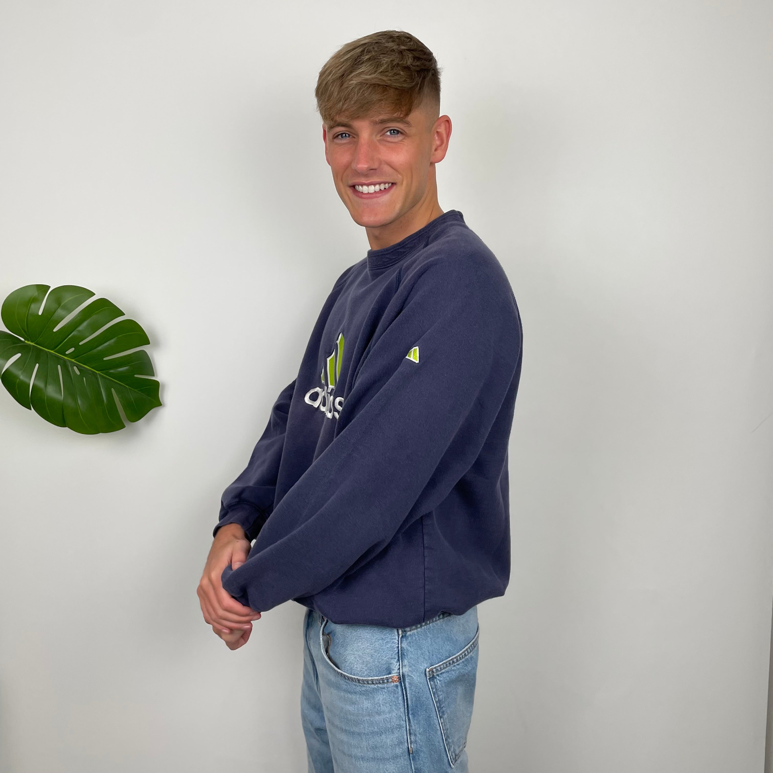 Adidas Navy Embroidered Spell Out Sweatshirt (L)