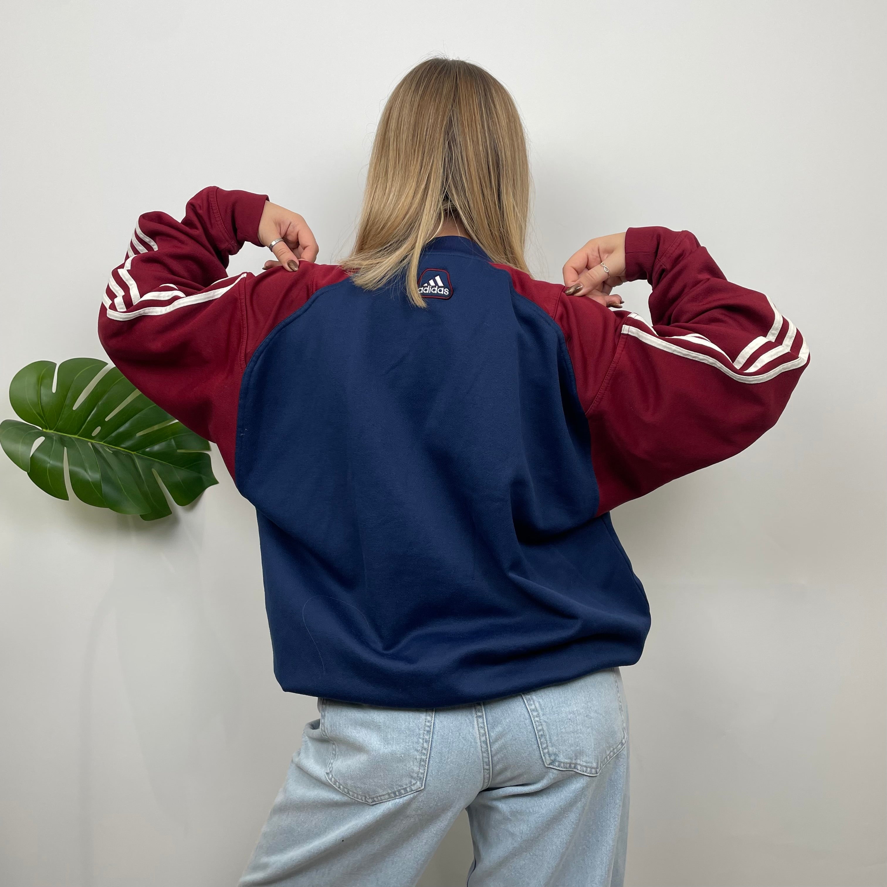 Adidas RARE Red and Navy Embroidered Spell Out Sweatshirt (L)