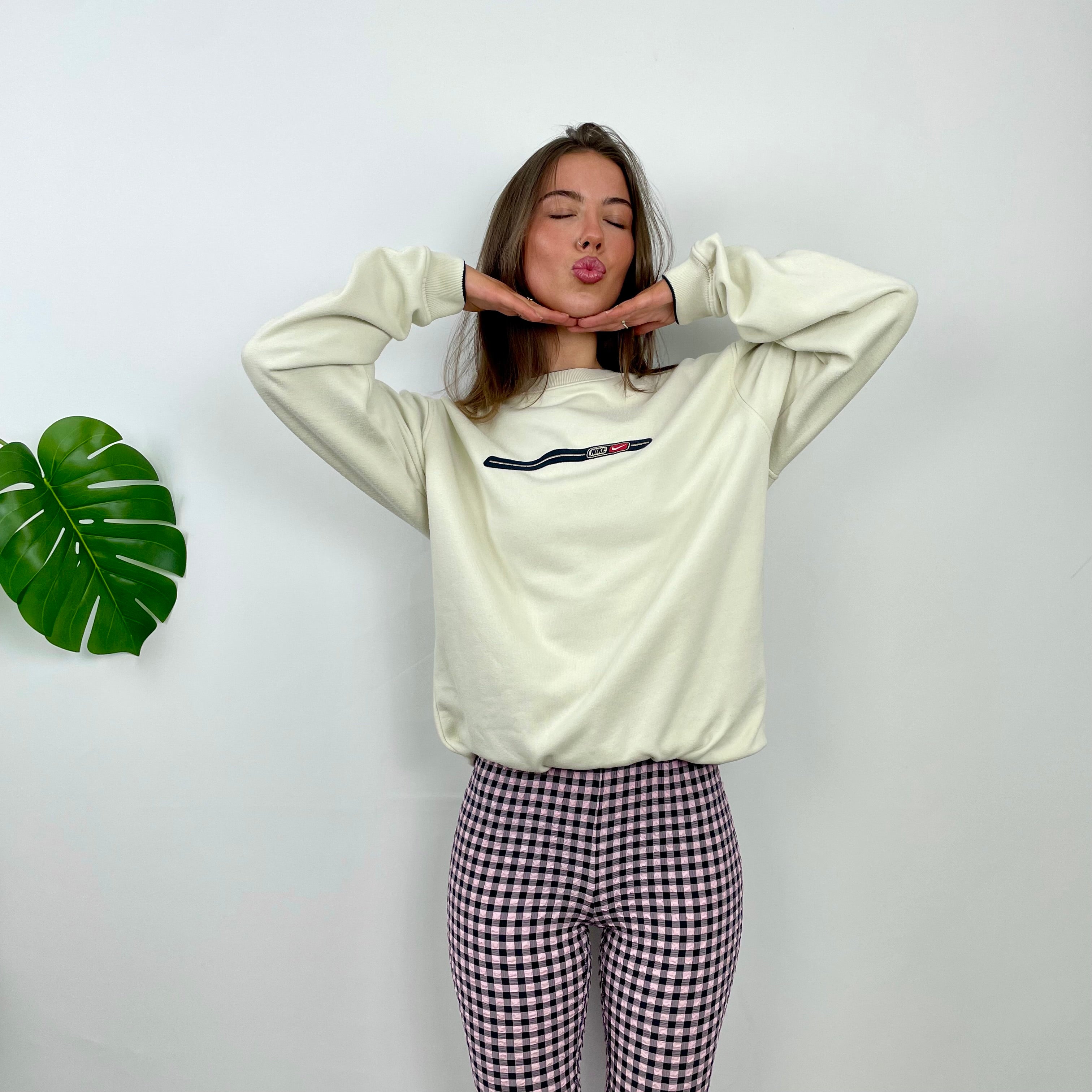 Nike White Embroidered Swoosh Sweatshirt (L)