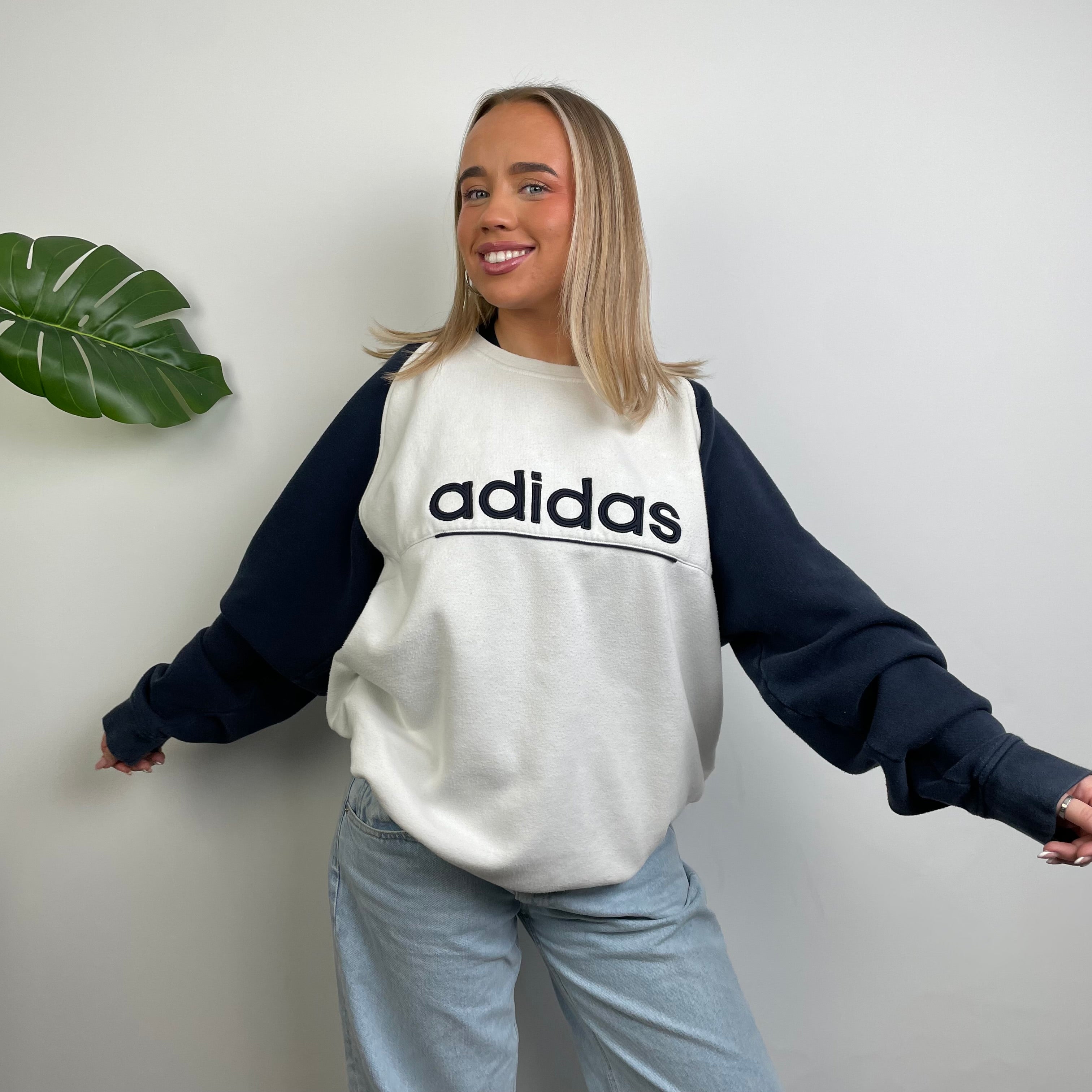Adidas White Embroidered Spell Out Sweatshirt (XXL)