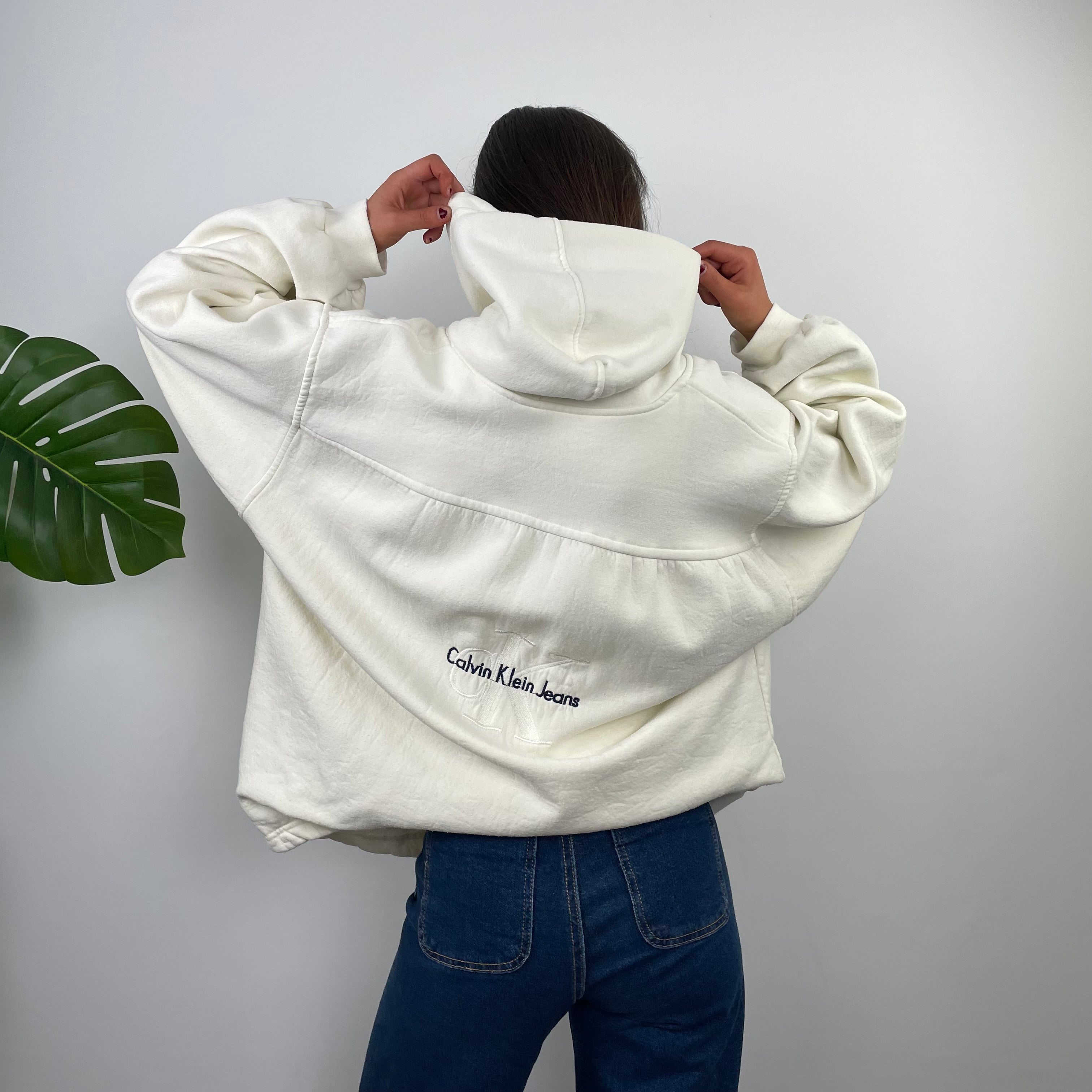 Calvin Klein Buttermilk Lemon Embroidered Spell Out Zip Up Hoodie (L)