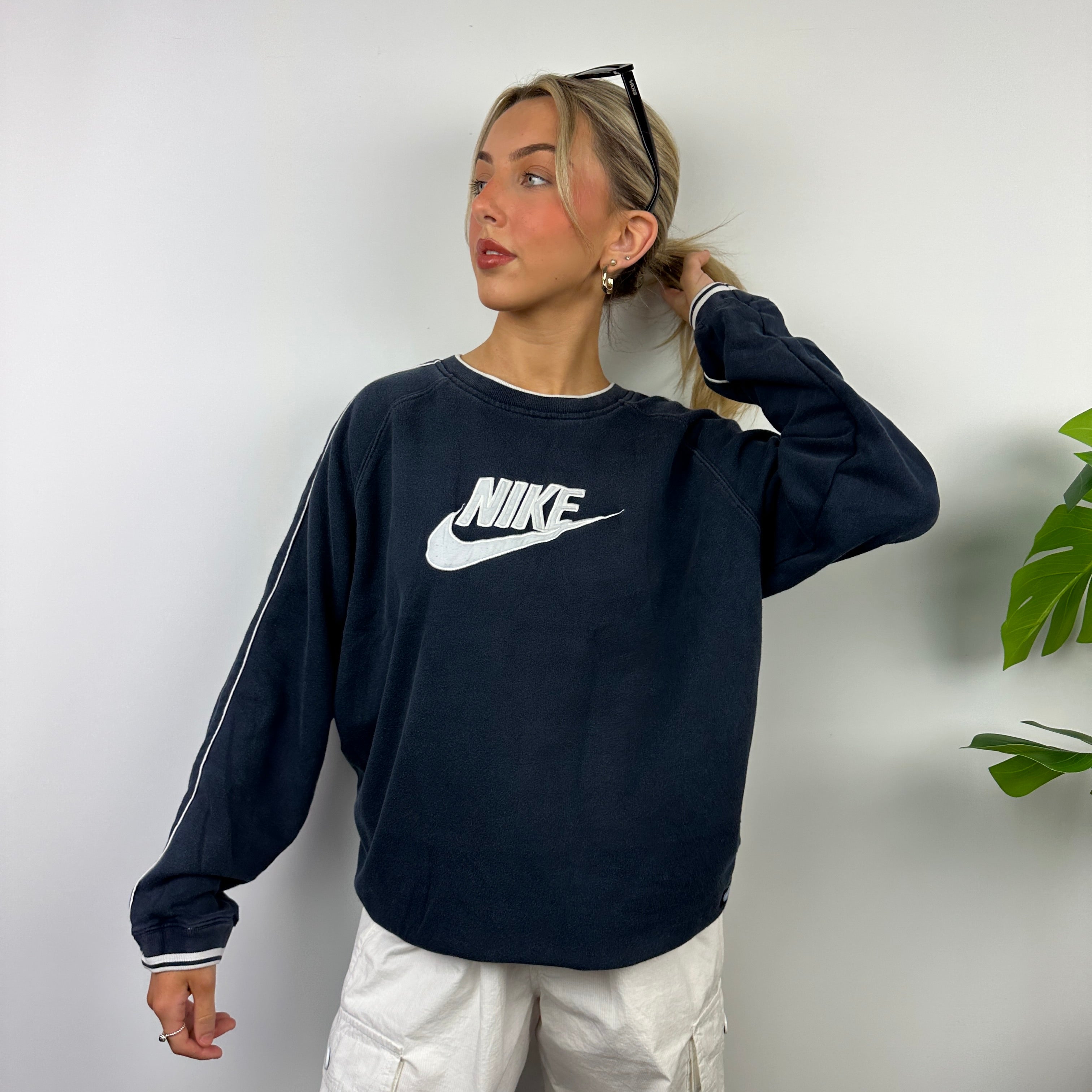 Nike Navy Embroidered Spell Out Sweatshirt (L)