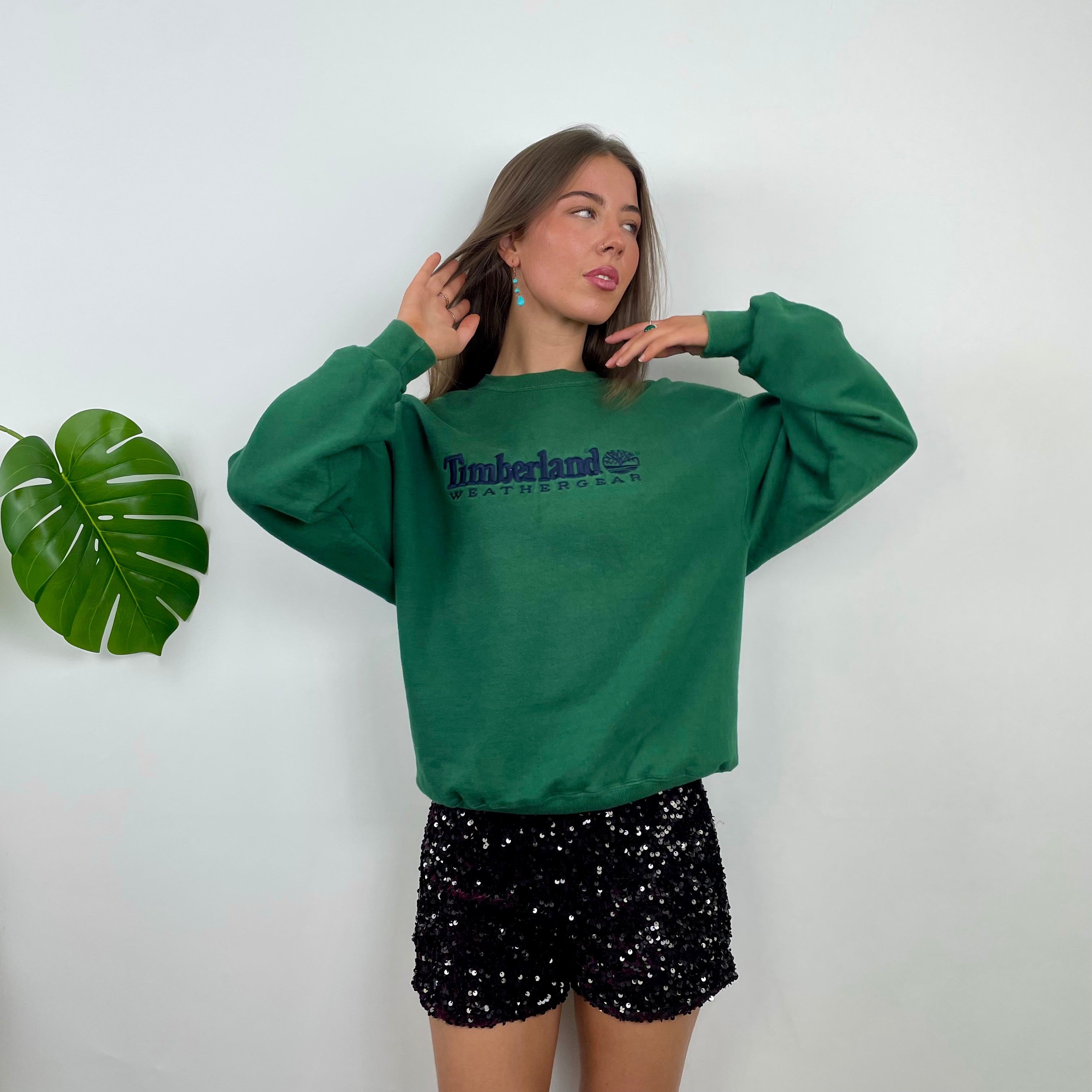 Timberland Green Embroidered Spell Out Sweatshirt (M)