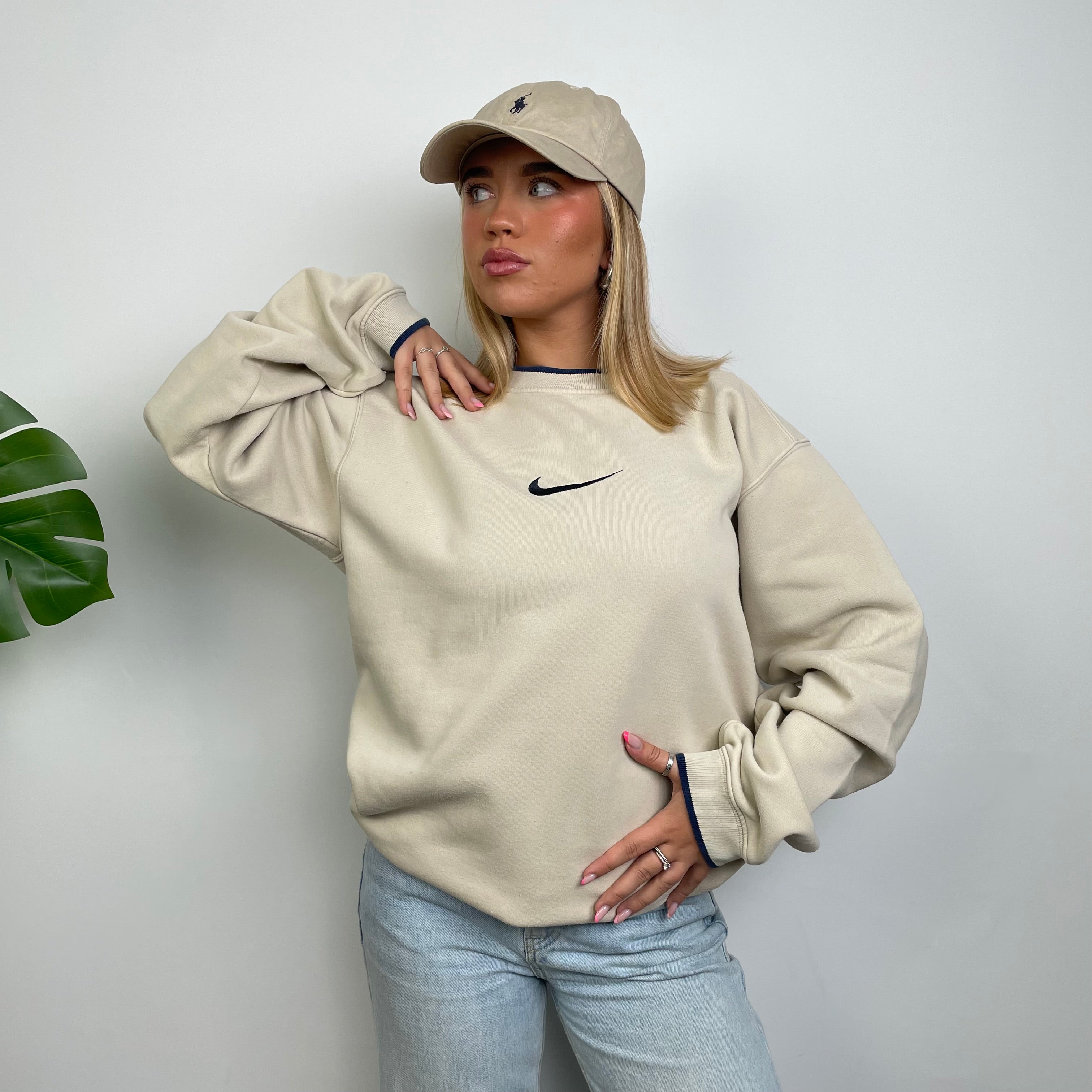 Nike Cream Embroidered Swoosh Sweatshirt (L)