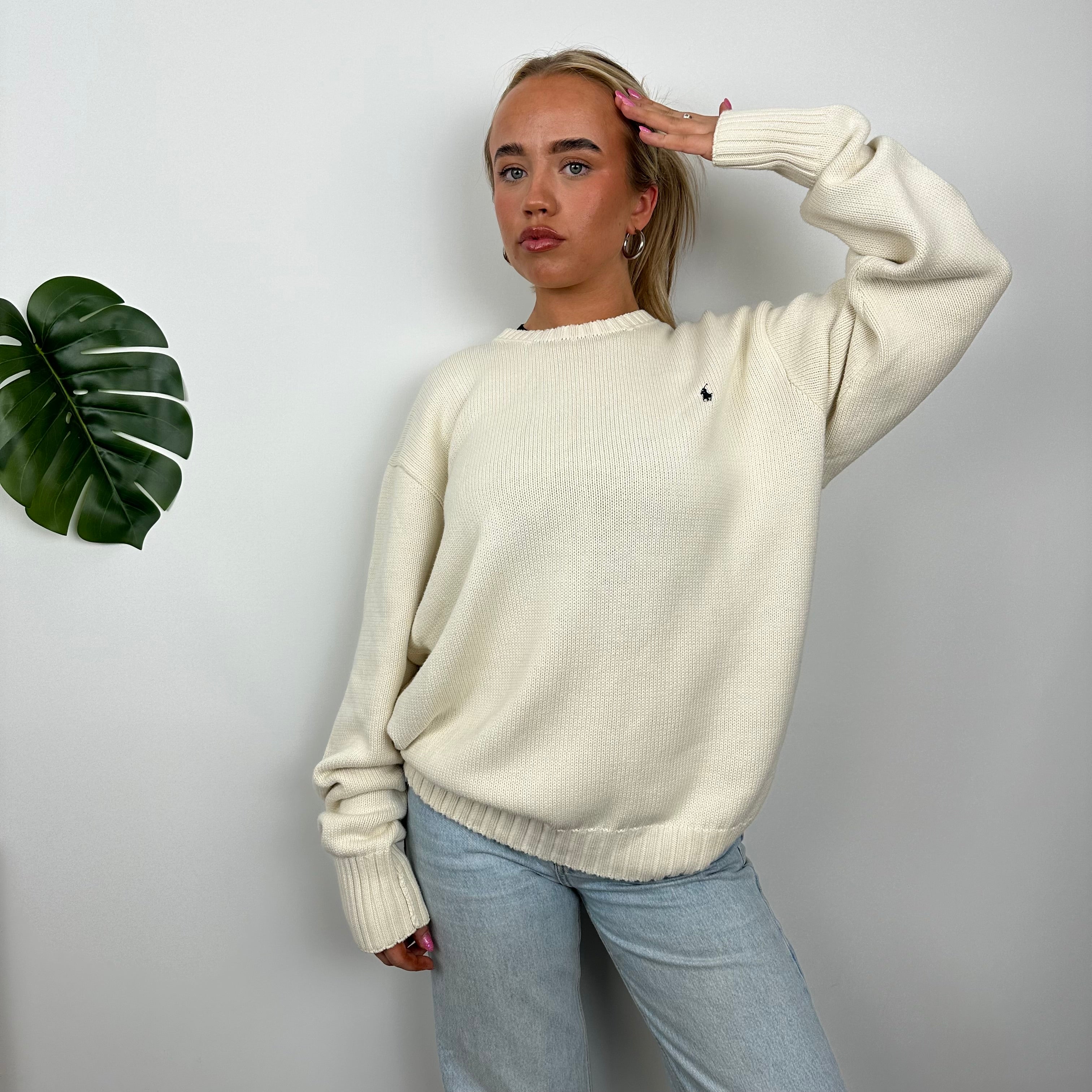 Polo Ralph Lauren RARE Cream Embroidered Logo Knitted Sweater (L)