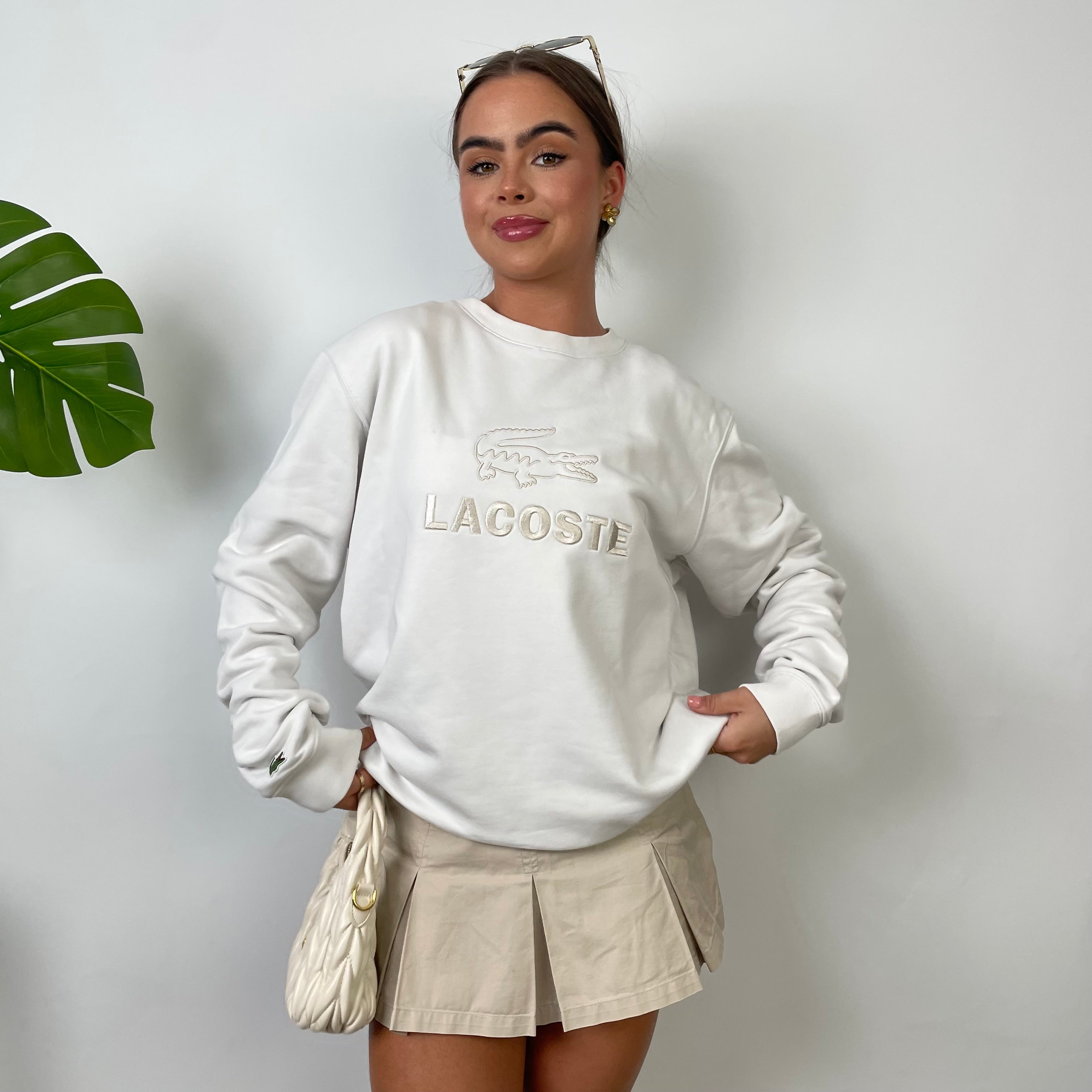 Lacoste White Embroidered Spell Out Sweatshirt (M)