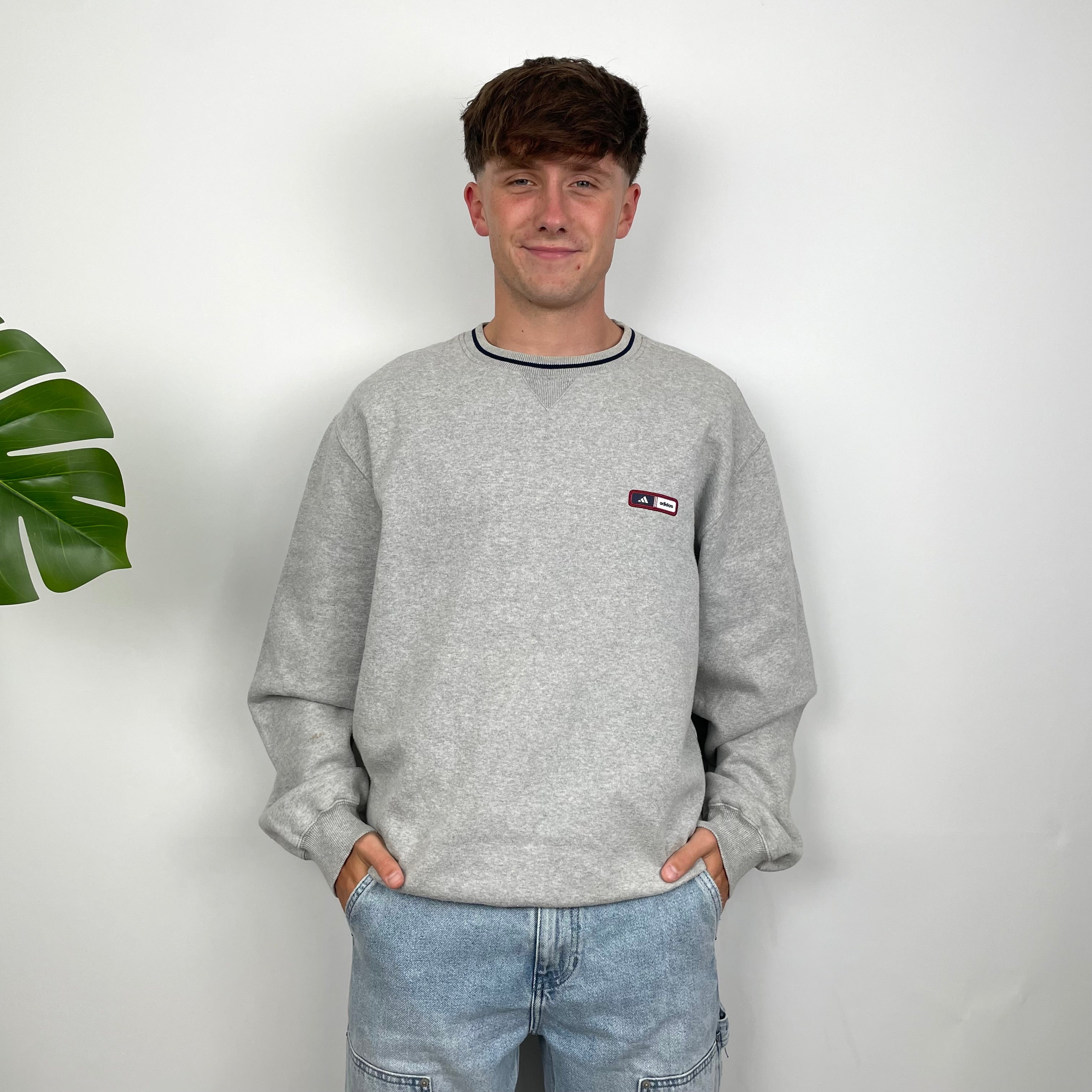 Adidas Grey Embroidered Spell Out Sweatshirt (L)