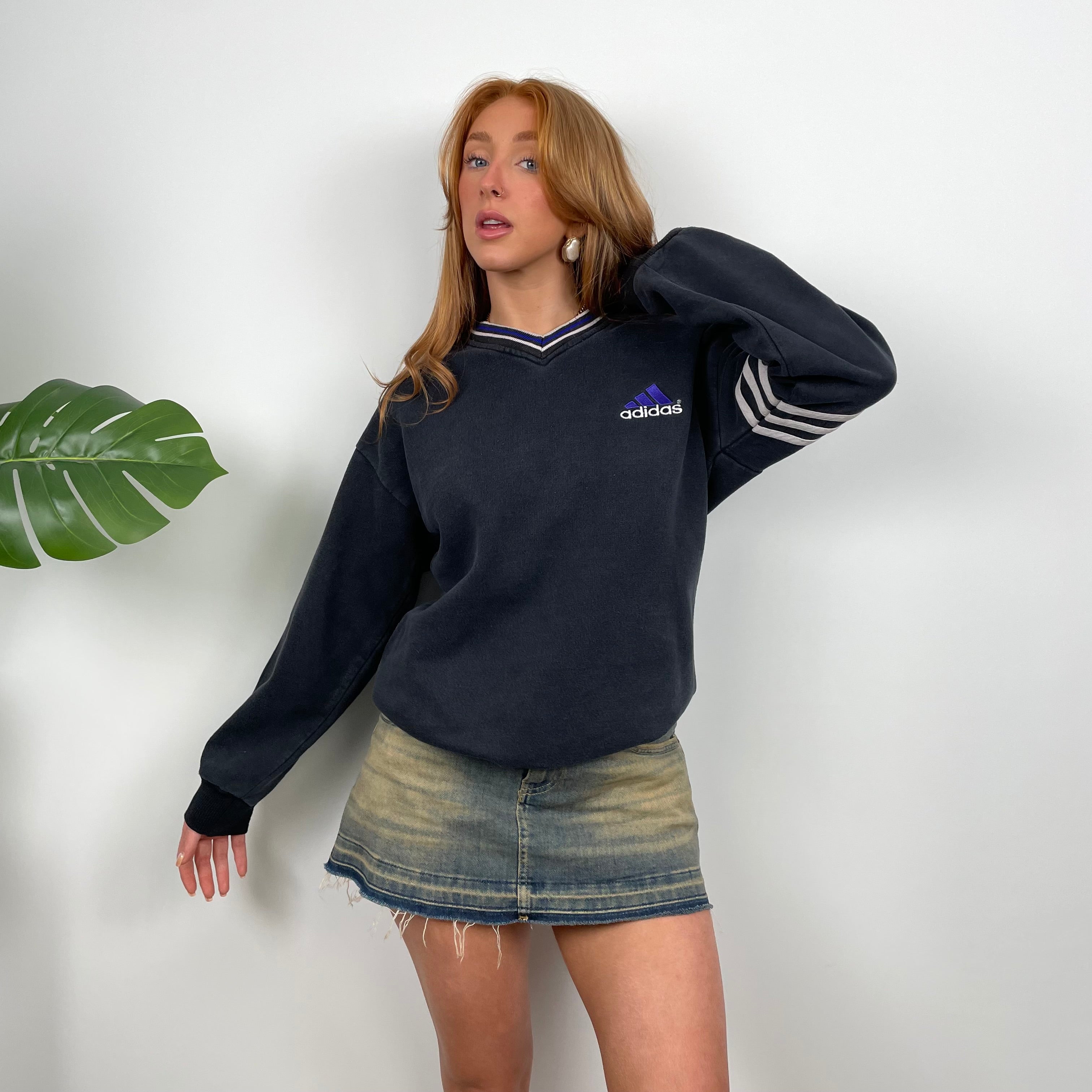 Adidas Navy Embroidered Spell Out Sweatshirt (S)