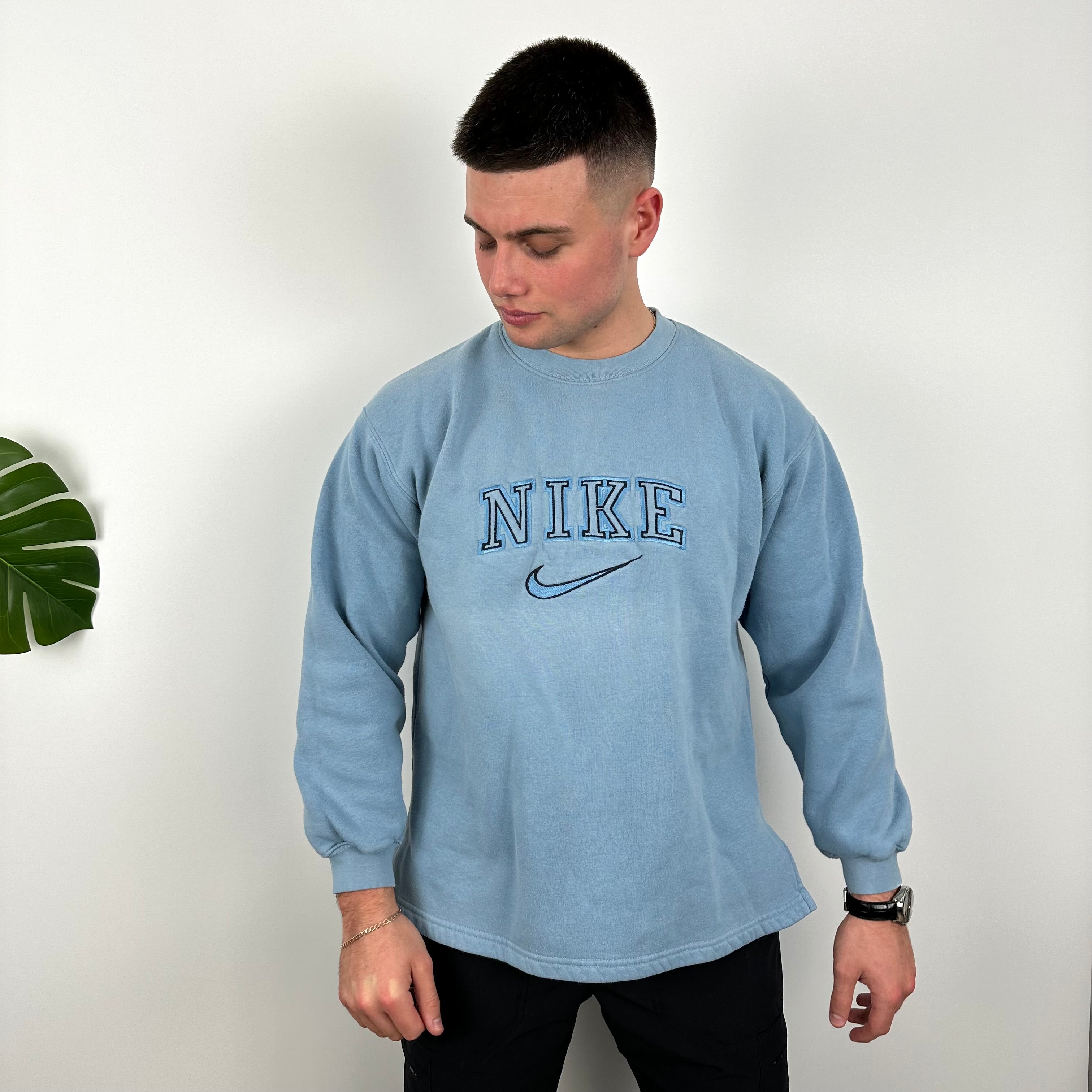 Nike Baby Blue Embroidered Spell Out Sweatshirt (L)