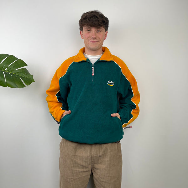 Polo Ralph Lauren Sport Turquoise Embroidered Spell Out Teddy Bear Fleece Quarter Zip Sweatshirt