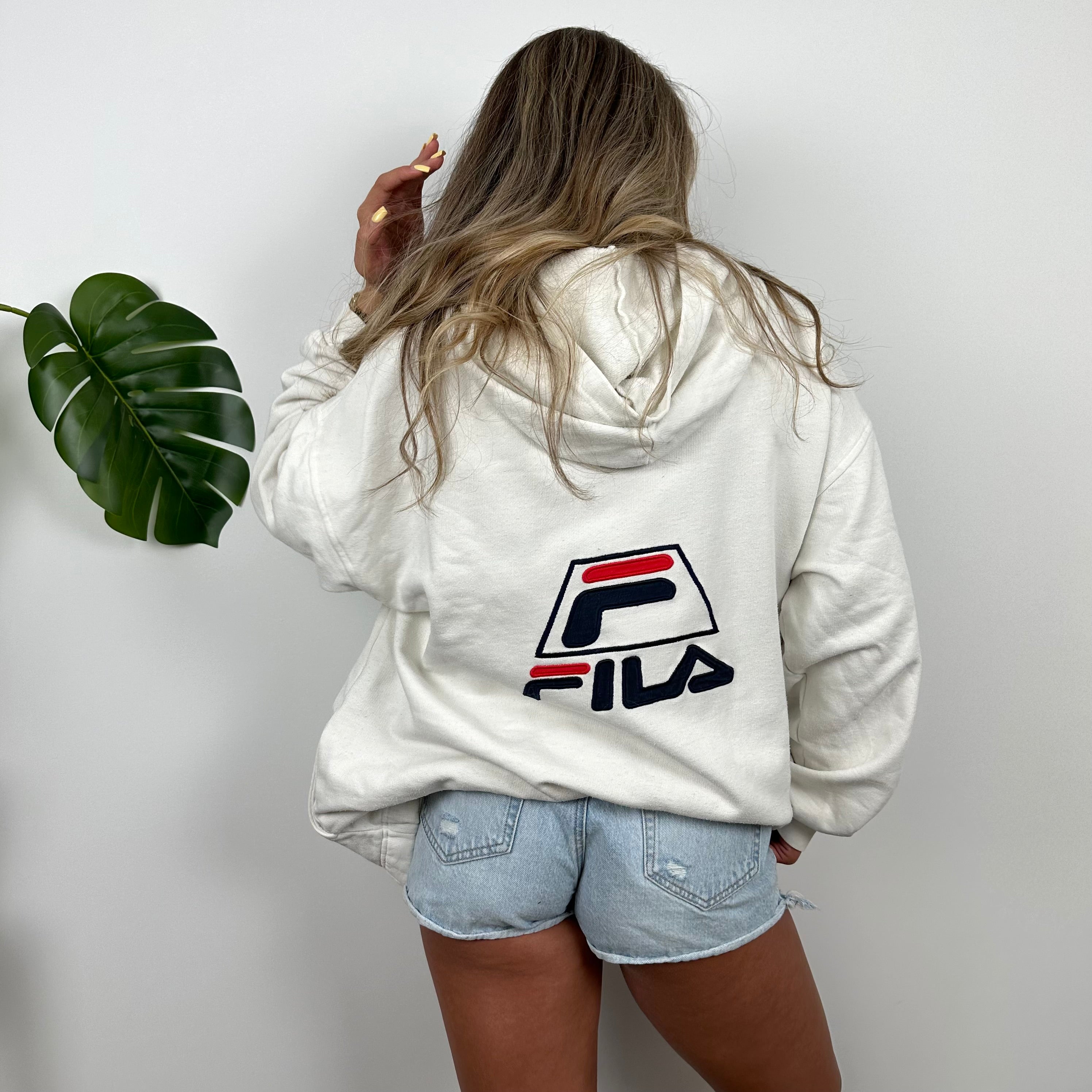 FILA Embroidered Spell Out White Zip Up Hoodie Jacket (XL)