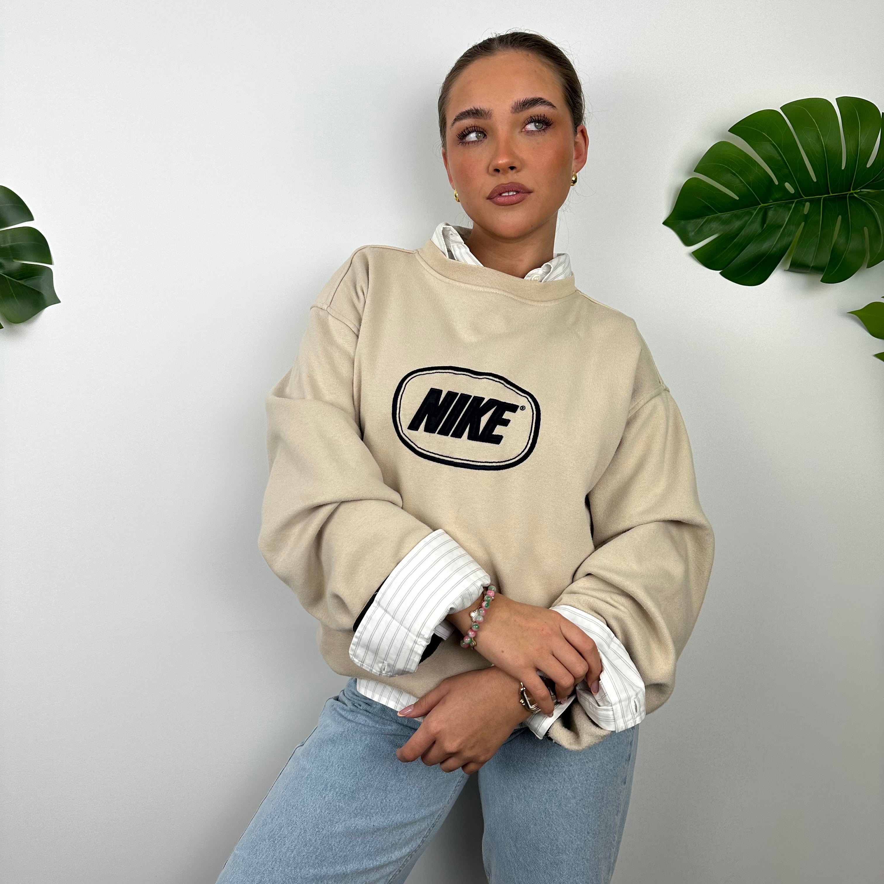 Nike Cream Embroidered Spell Out Sweatshirt (XL)