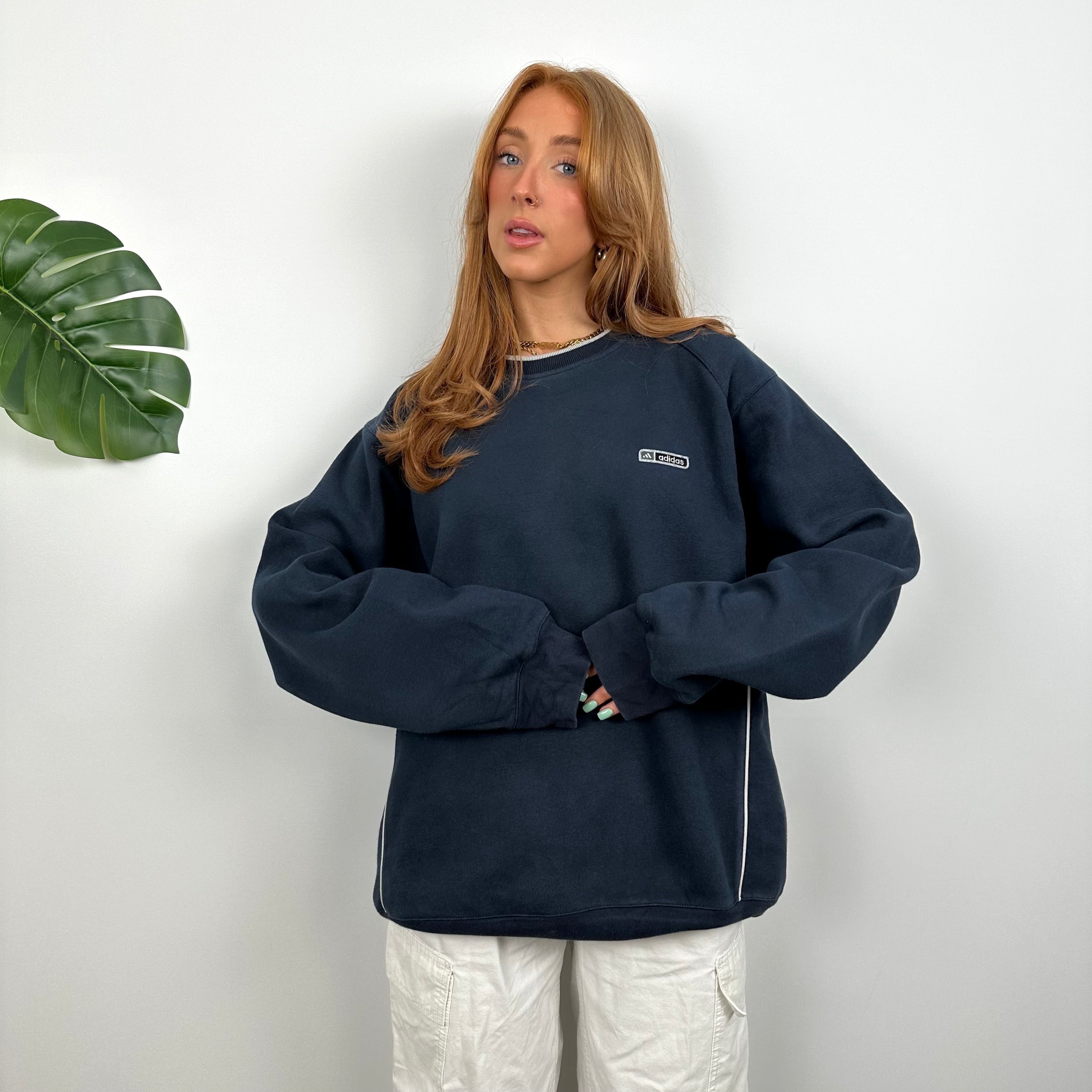 Adidas Navy Embroidered Spell Out Sweatshirt (XL)