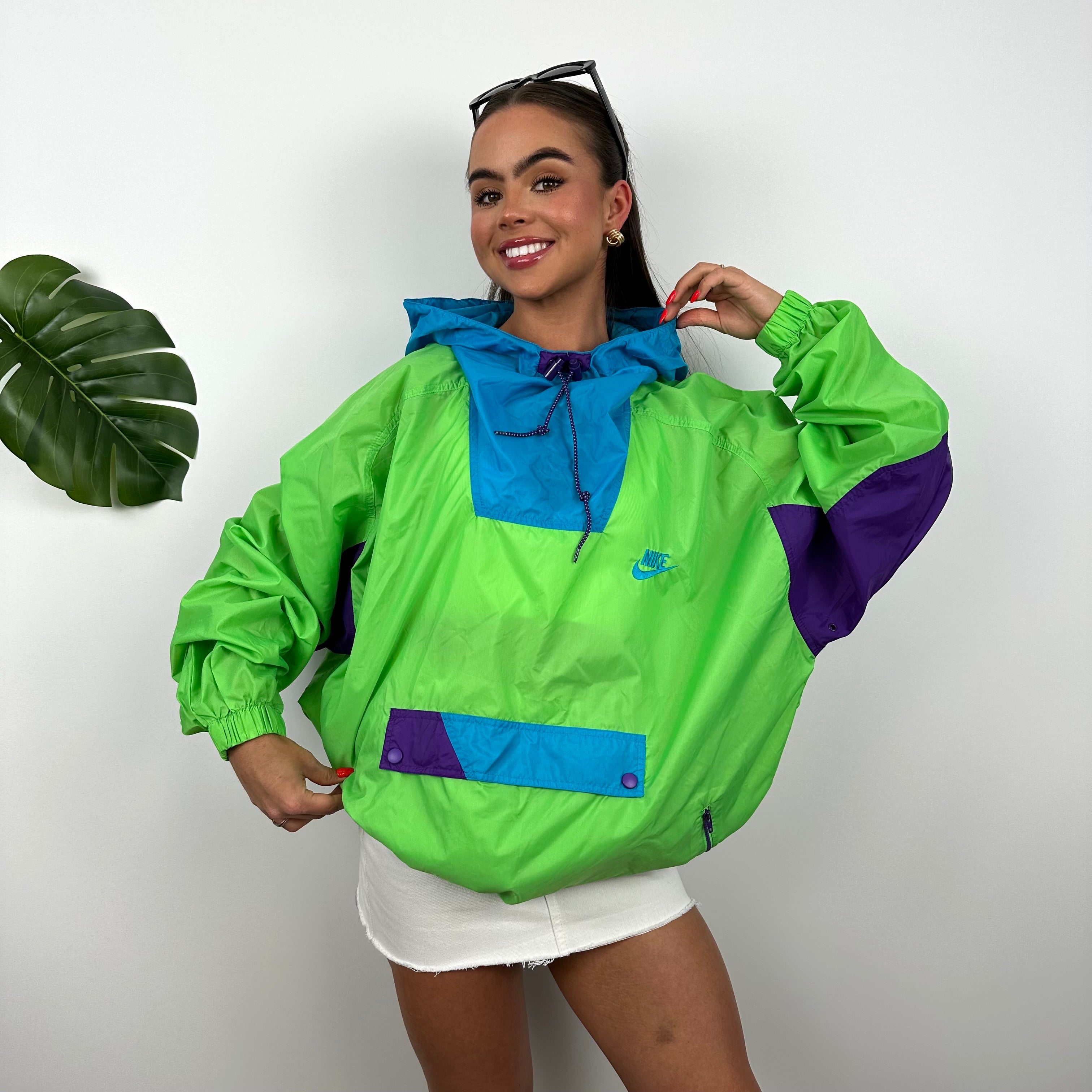 Nike Green Embroidered Spell Out Windbreaker Jacket (L)