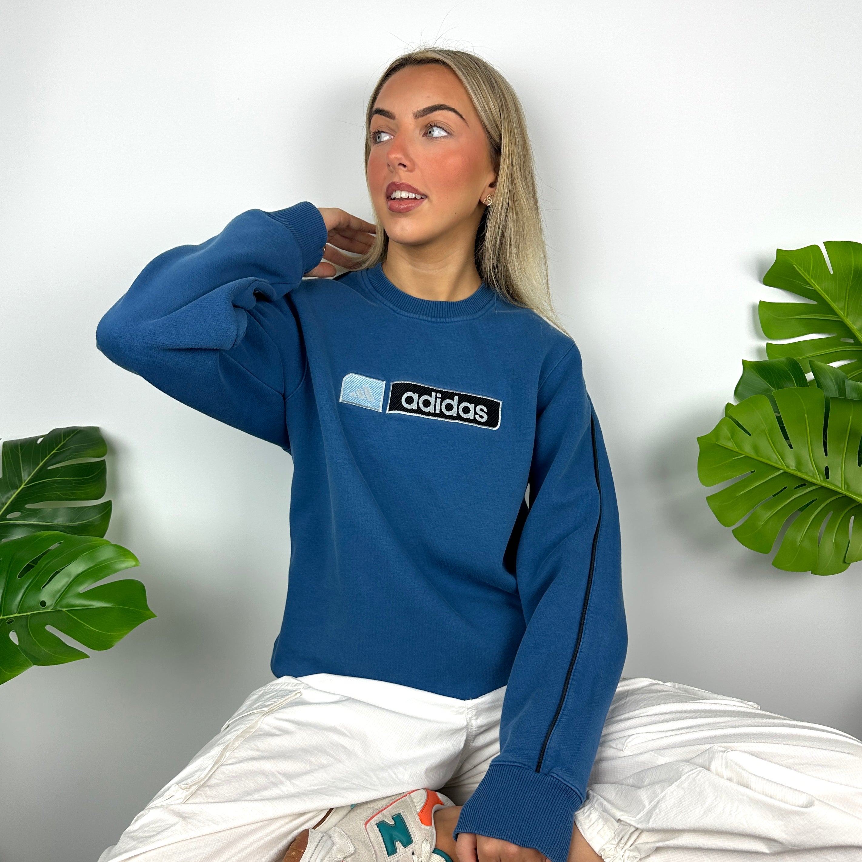 Adidas Blue Embroidered Spell Out Sweatshirt (S)