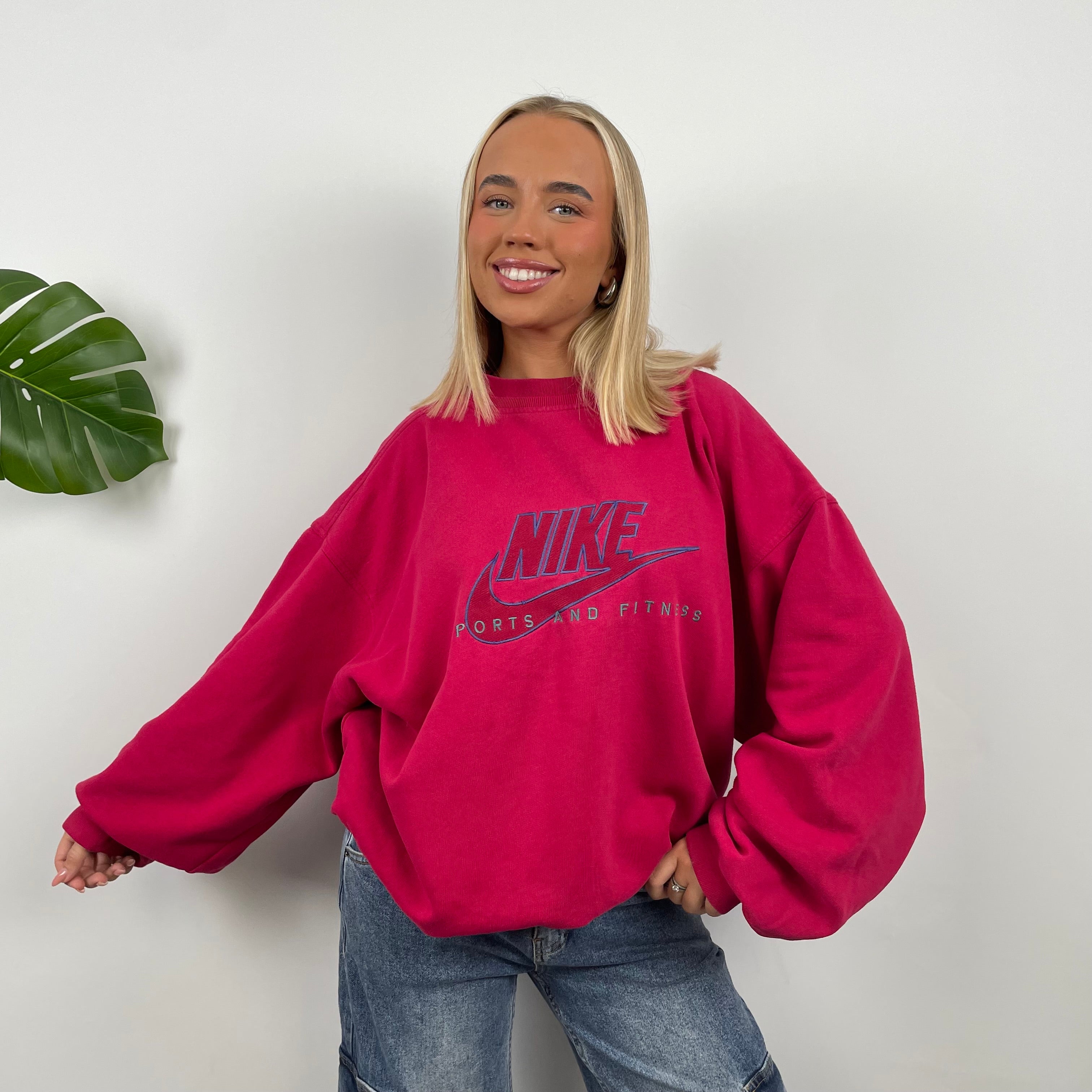 Nike Sports and Fitness RARE Pink Embroidered Spell Out Sweatshirt (L)