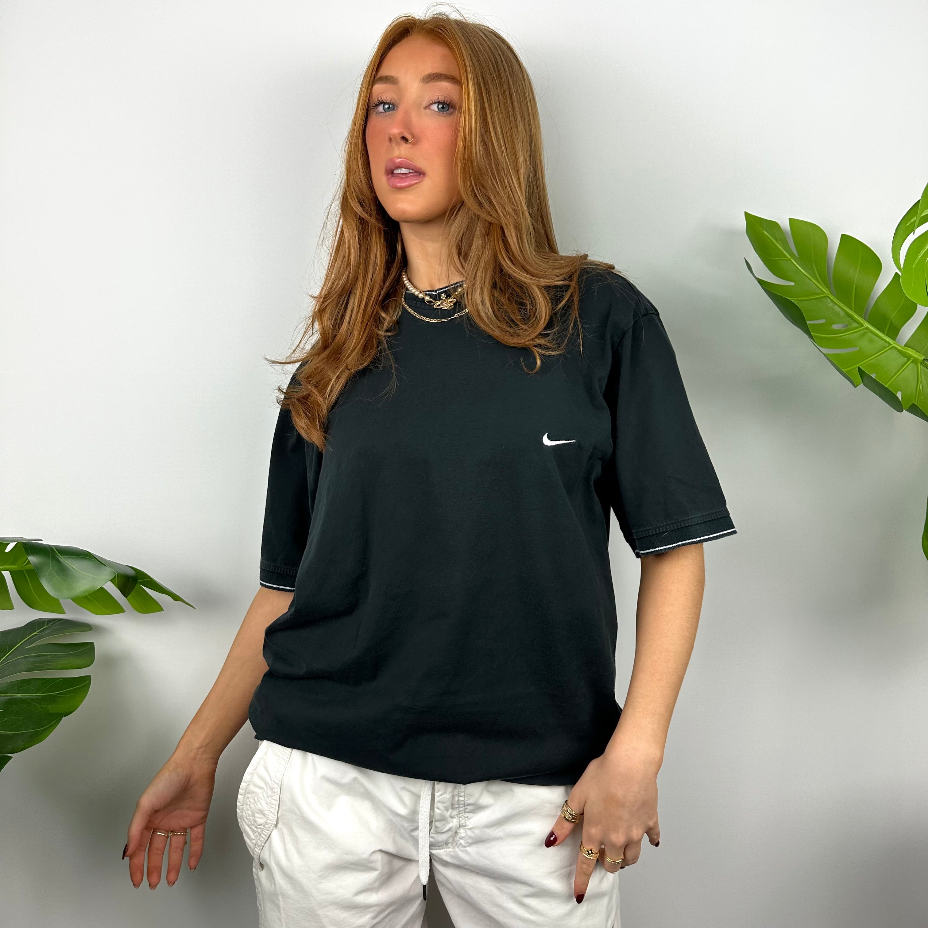 Nike Black Embroidered Swoosh T Shirt (L)