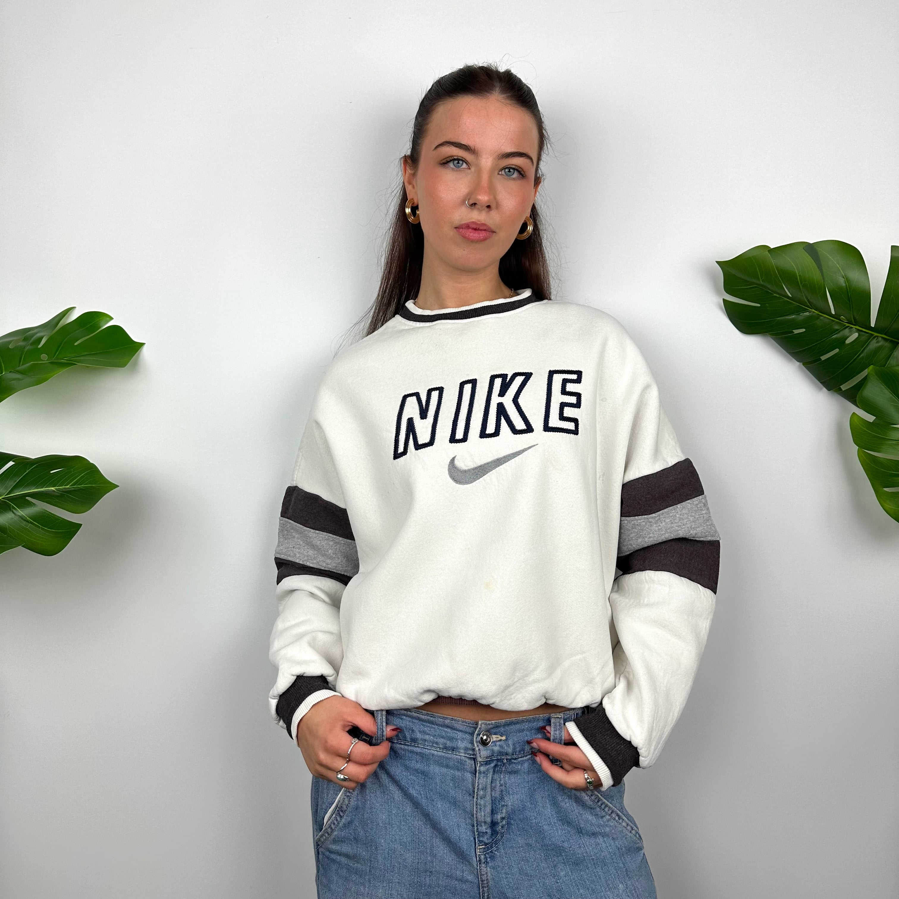 Nike White Embroidered Spell Out Sweatshirt (S)