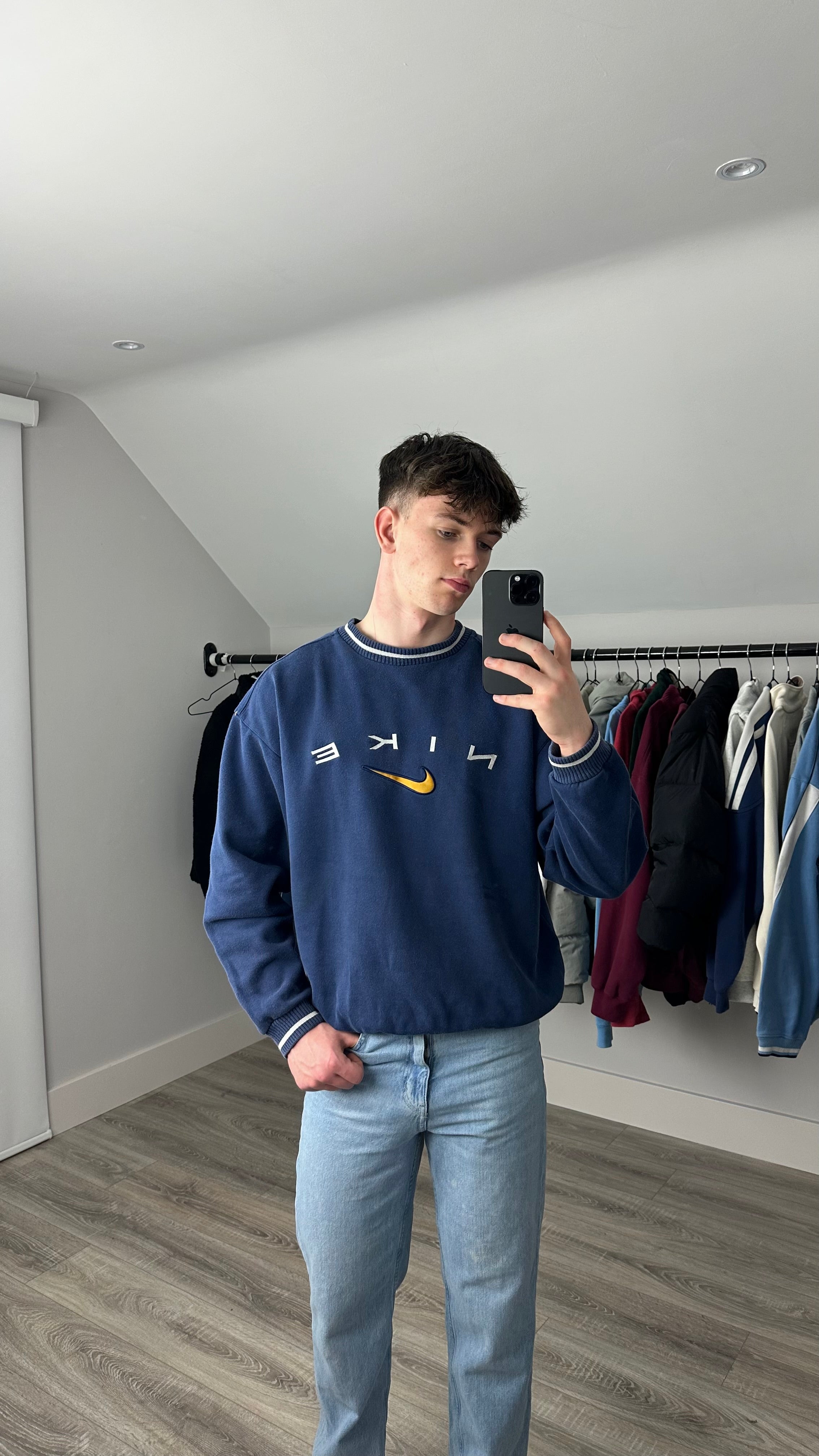 Nike Navy Embroidered Spell Out Sweatshirt (M)