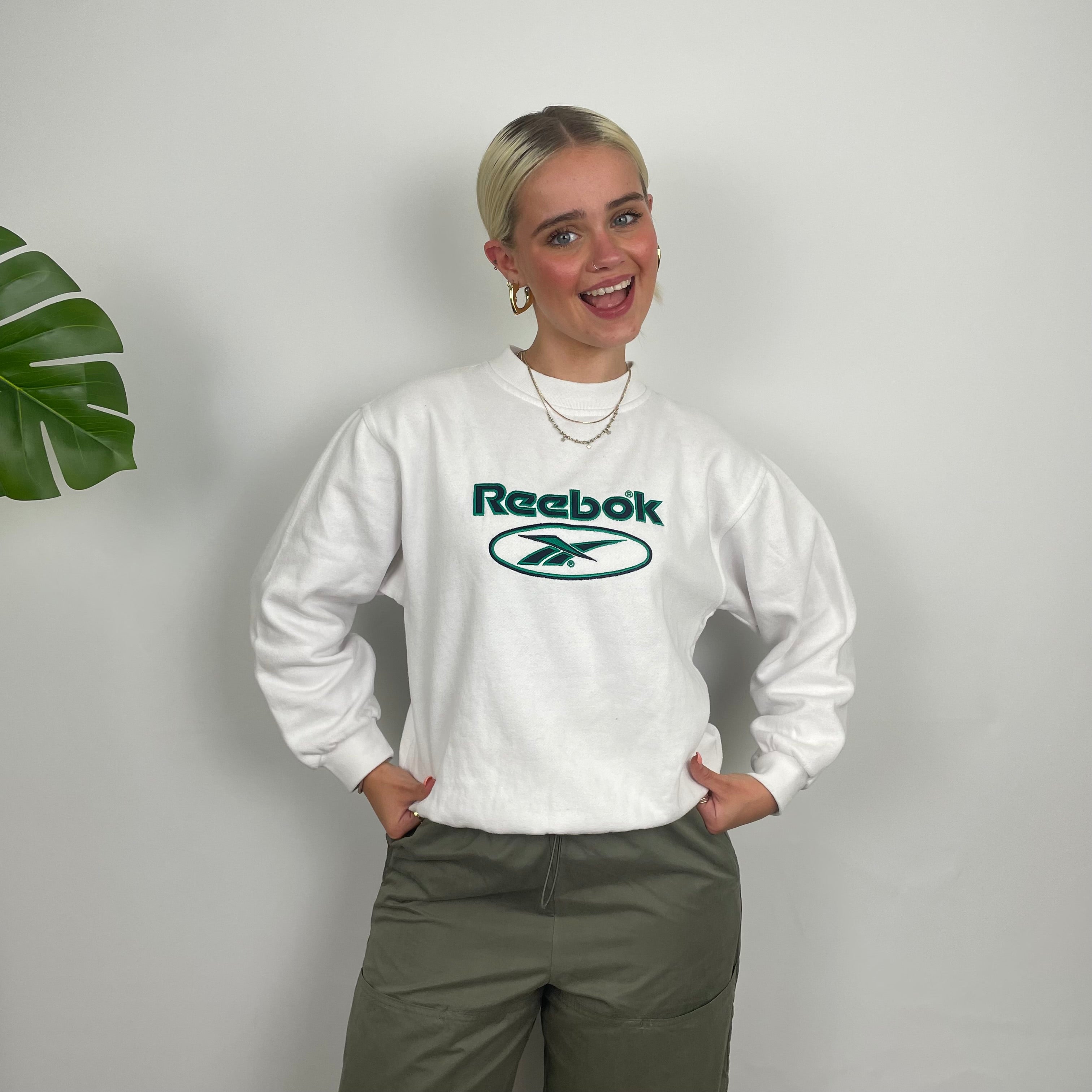 Reebok White Embroidered Spell Out Sweatshirt (XS)