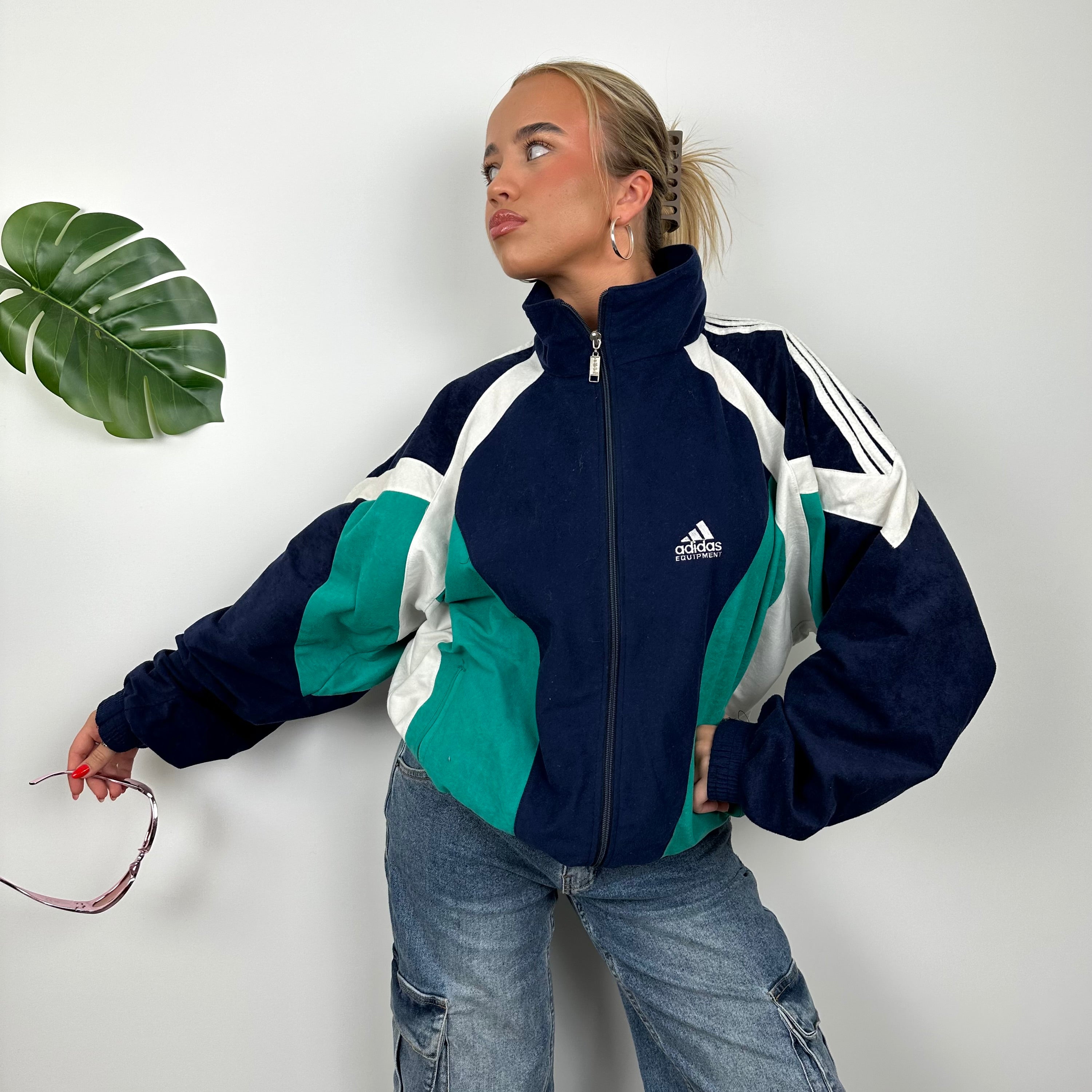 Adidas Equipment Navy Embroidered Spell Out Zip Up Jacket (L)