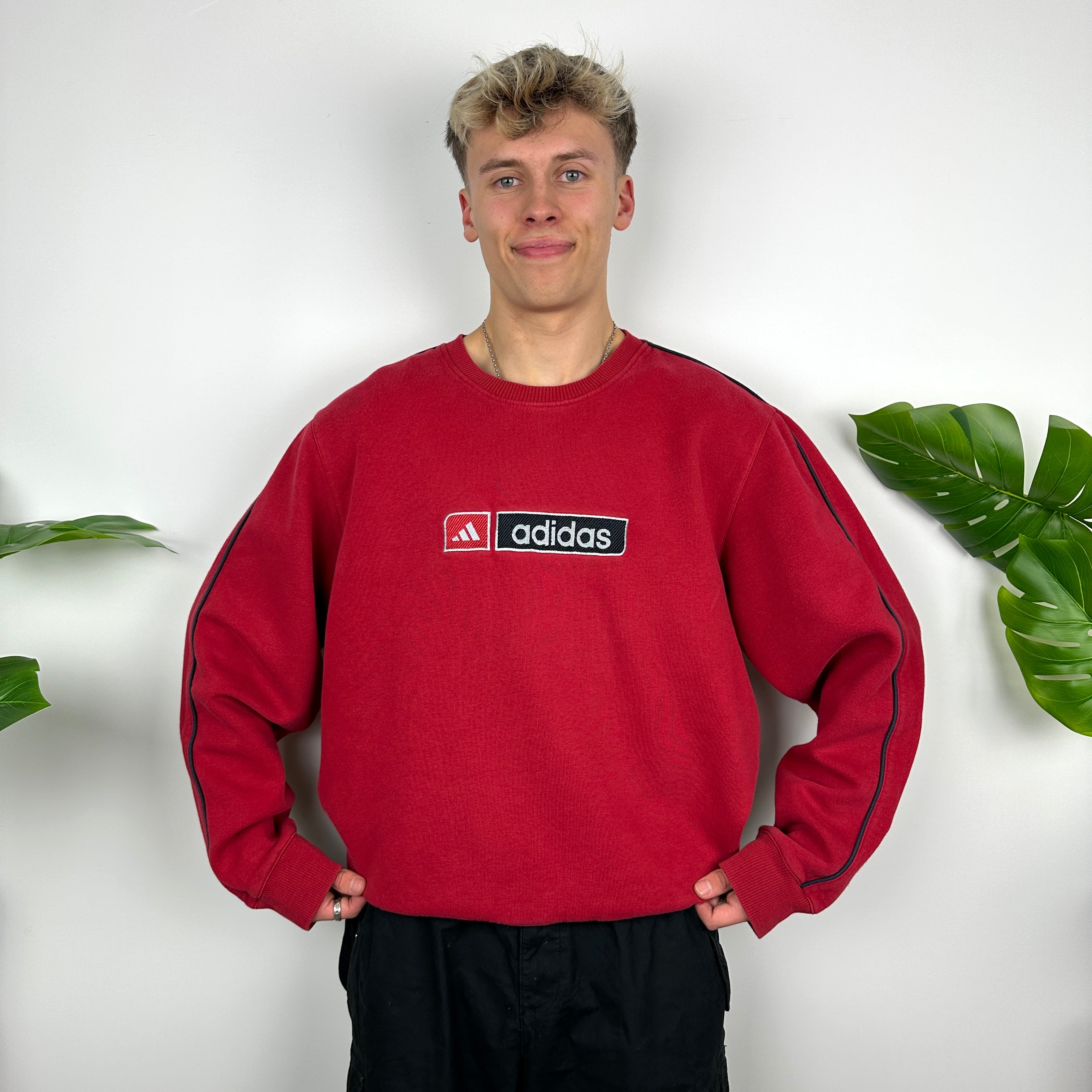 Adidas Red Embroidered Spell Out Sweatshirt (L)