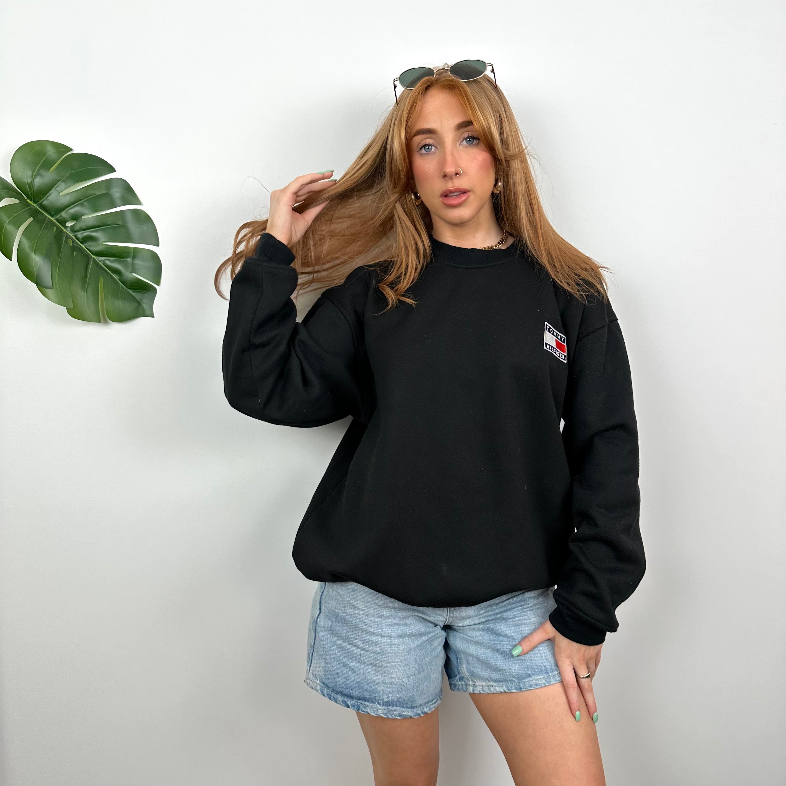 Tommy Hilfiger RARE Black Embroidered Spell Out Sweatshirt (L)