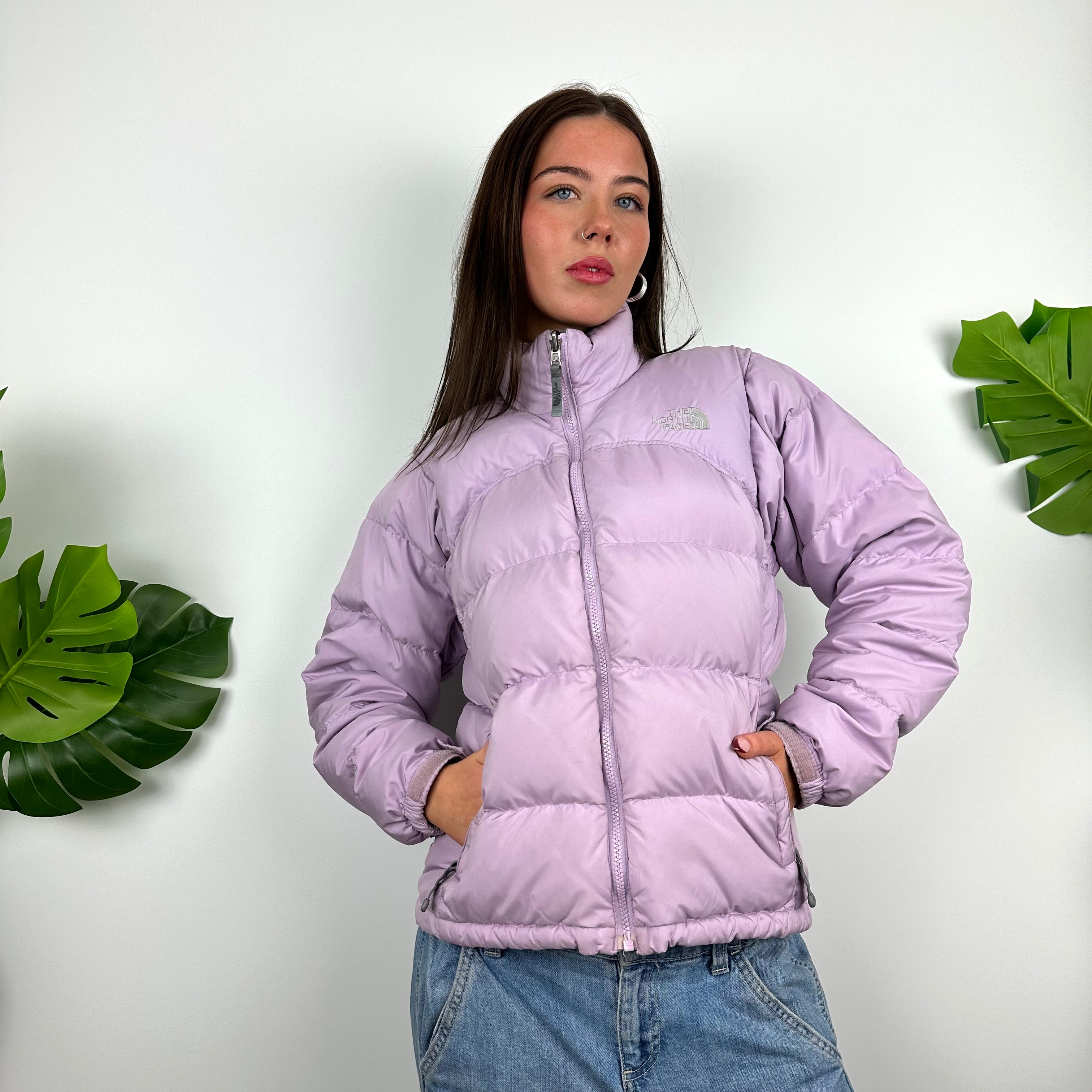 The North Face Parma Violet Embroidered Spell Out Puffer Jacket (S)