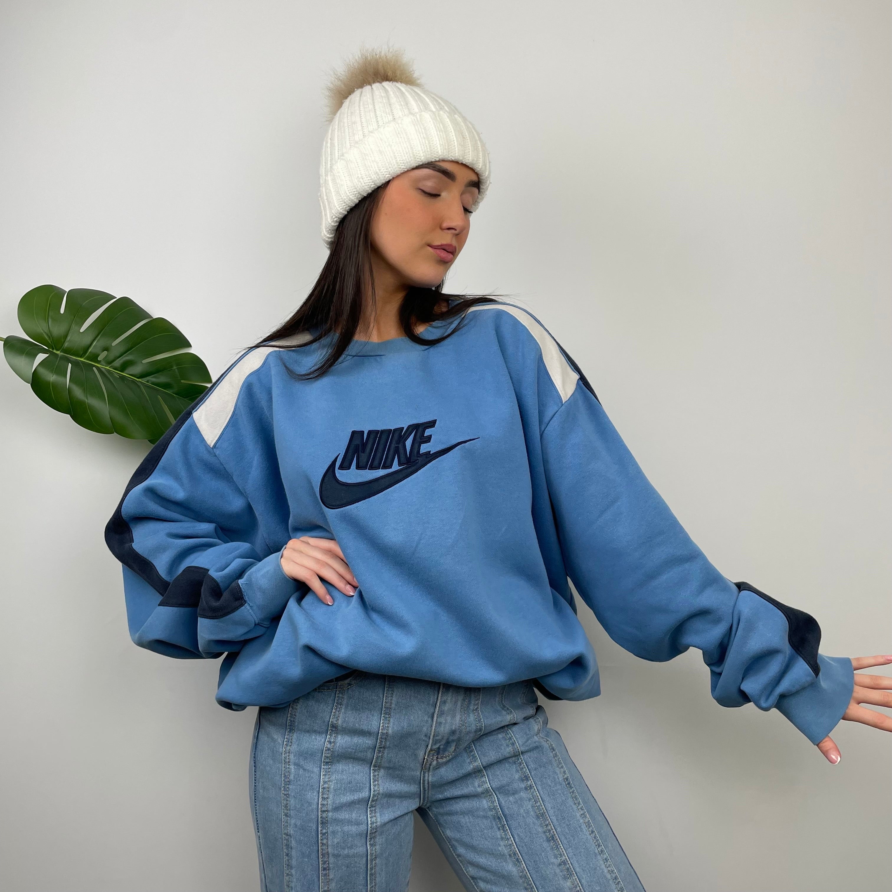 Nike Baby Blue Embroidered Spell Out Sweatshirt (XXL)