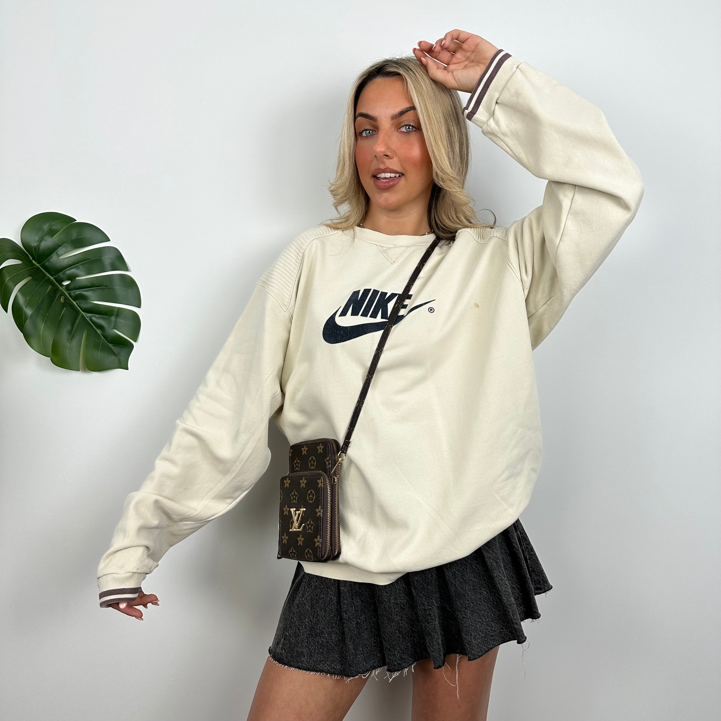 Nike Cream Embroidered Spell Out Sweatshirt (L)