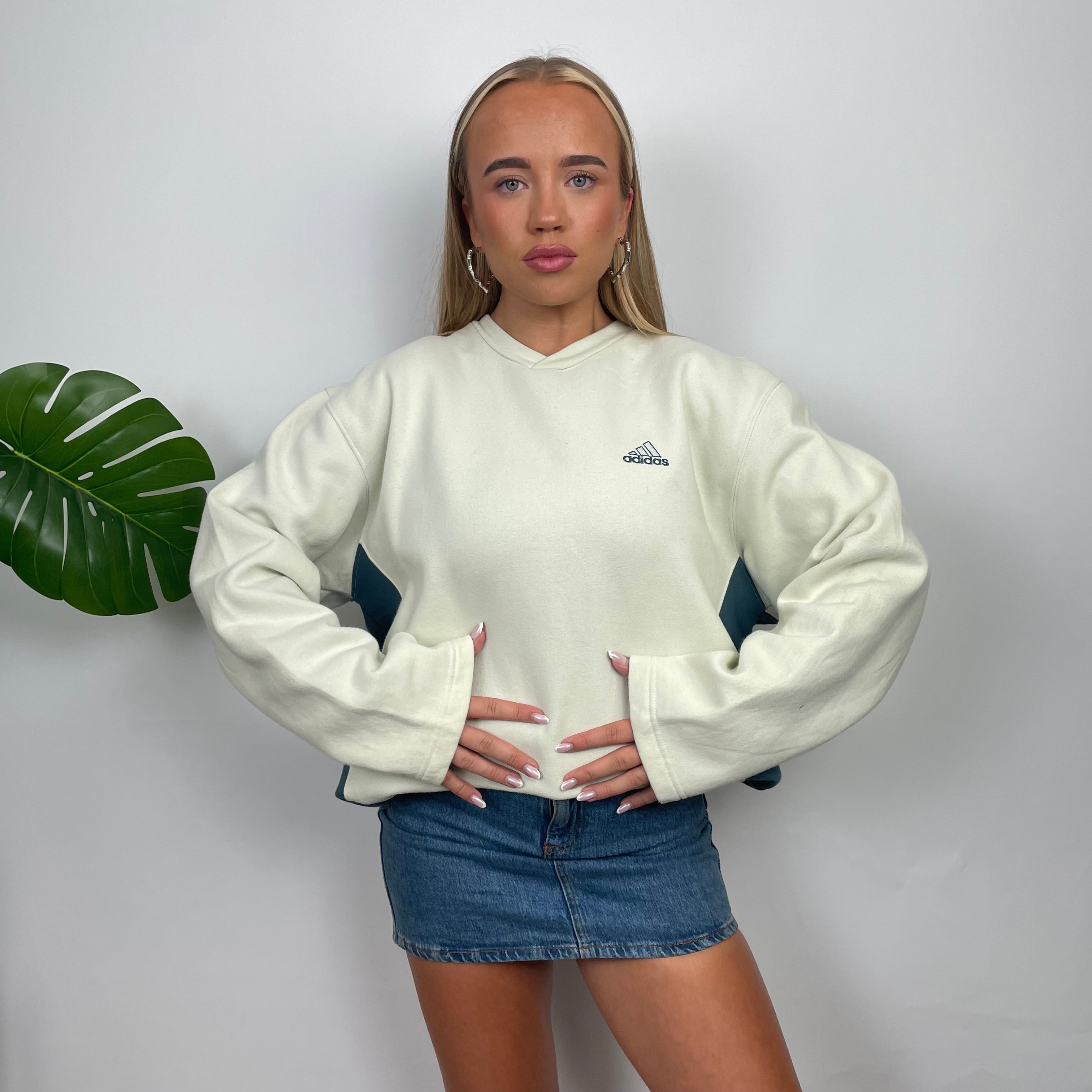 Adidas Cream Embroidered Spell Out Sweatshirt (L)