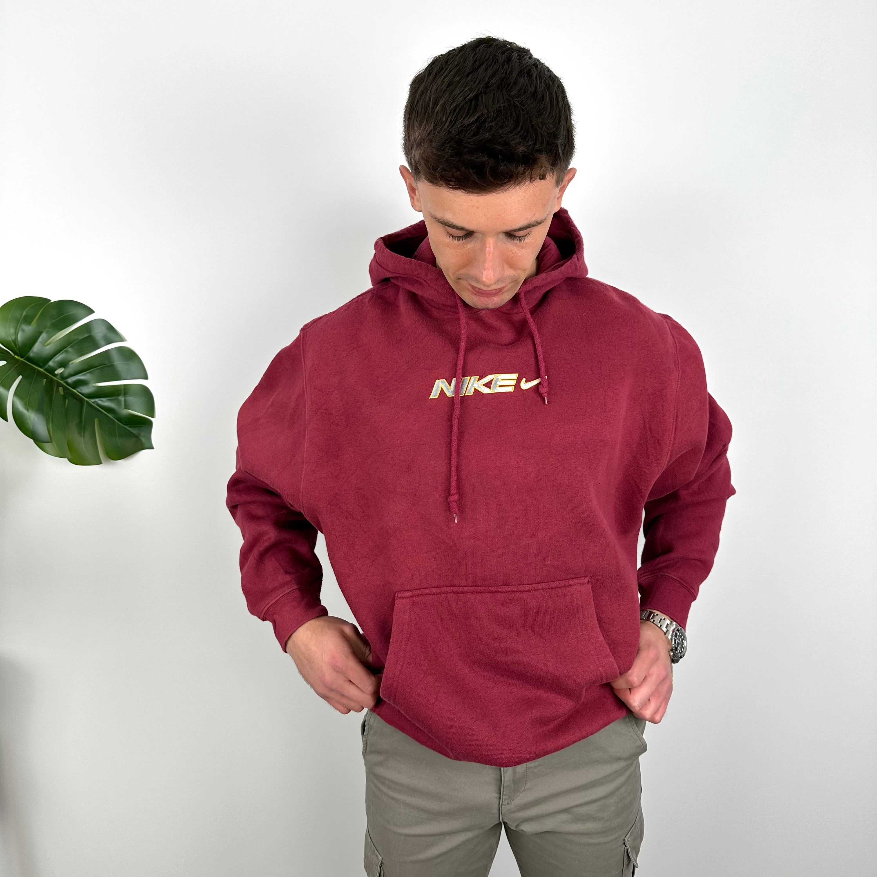 Nike Red Embroidered Spell Out Hoodie (L)