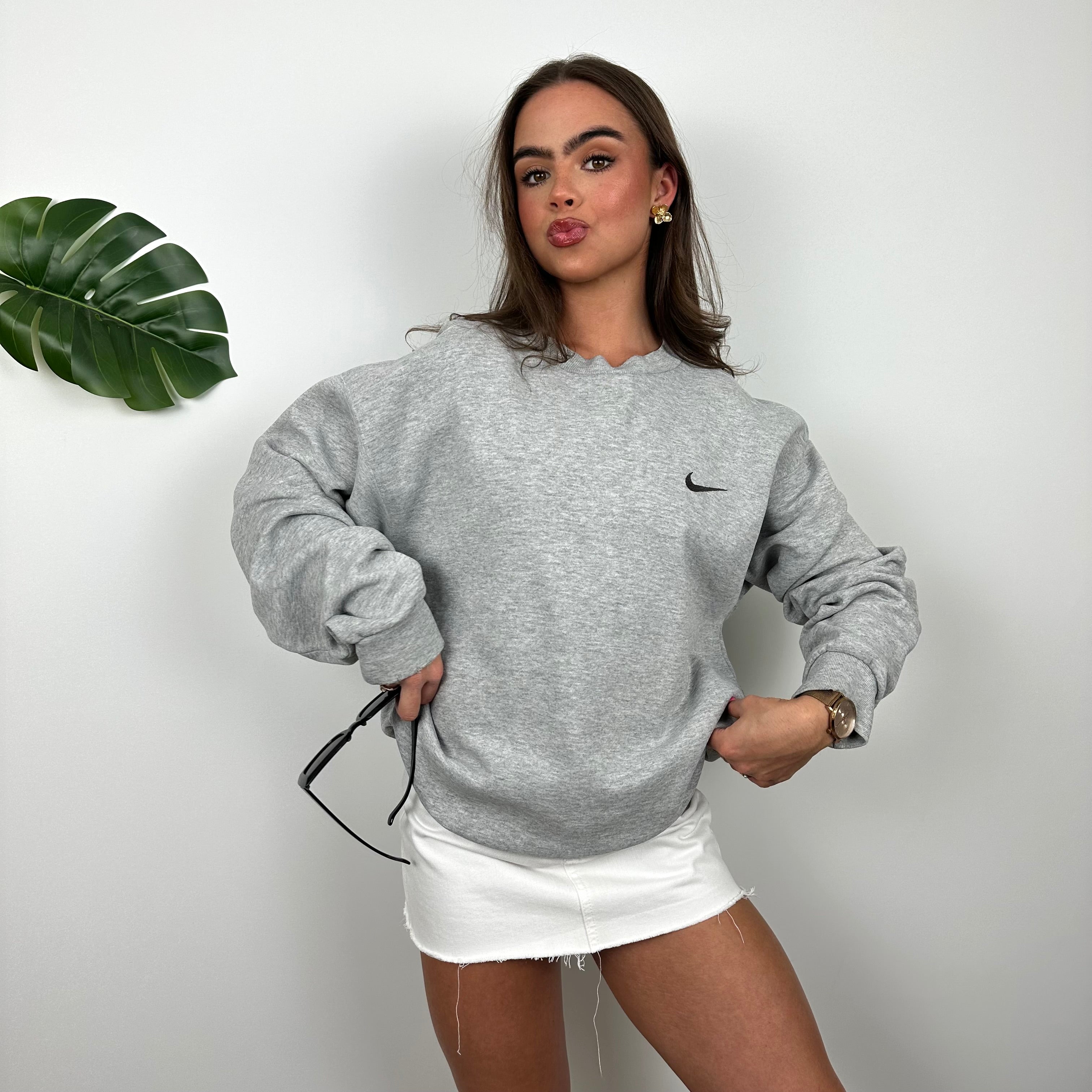 Nike Grey Embroidered Swoosh Sweatshirt (L)