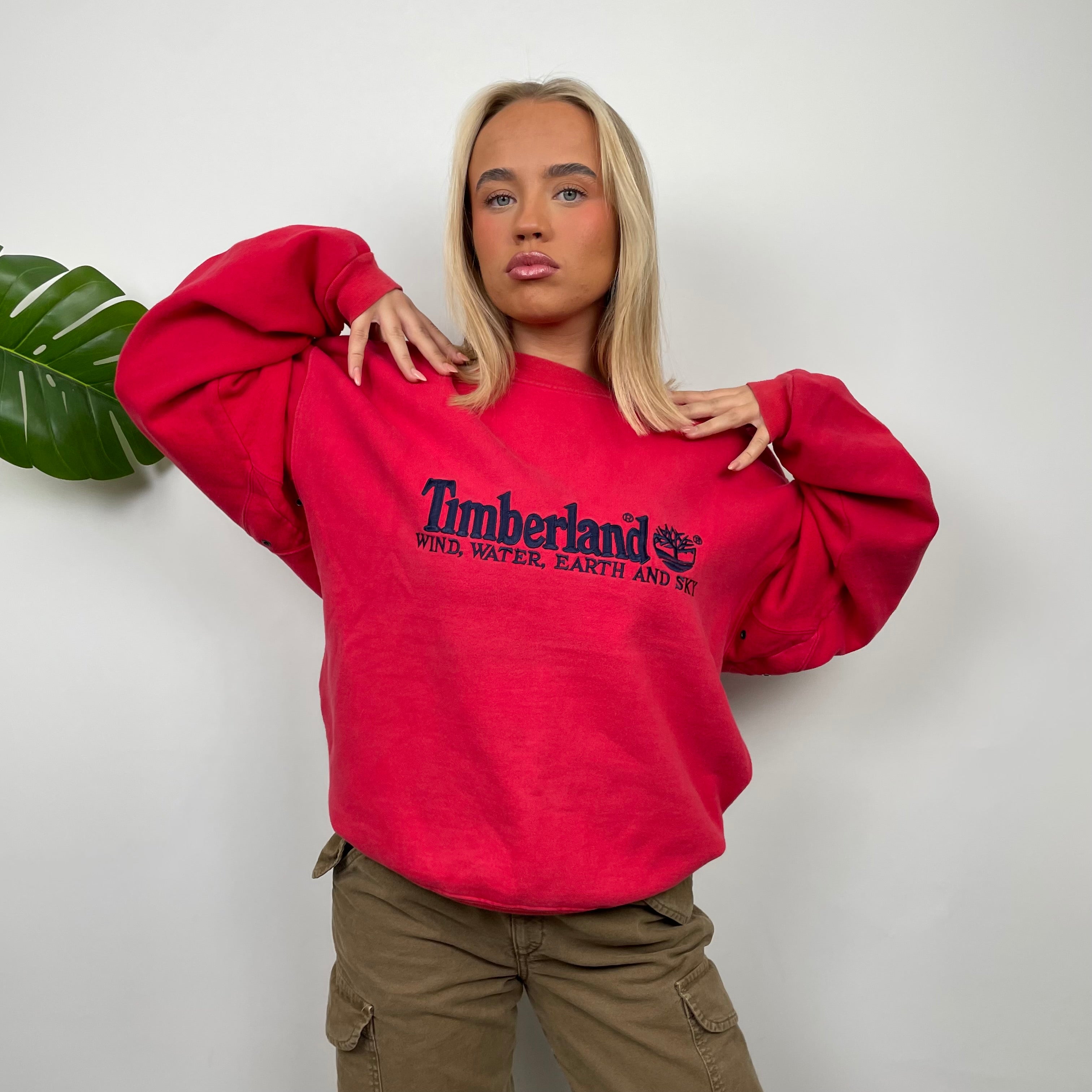 Timberland Red Embroidered Spell Out Sweatshirt (M)