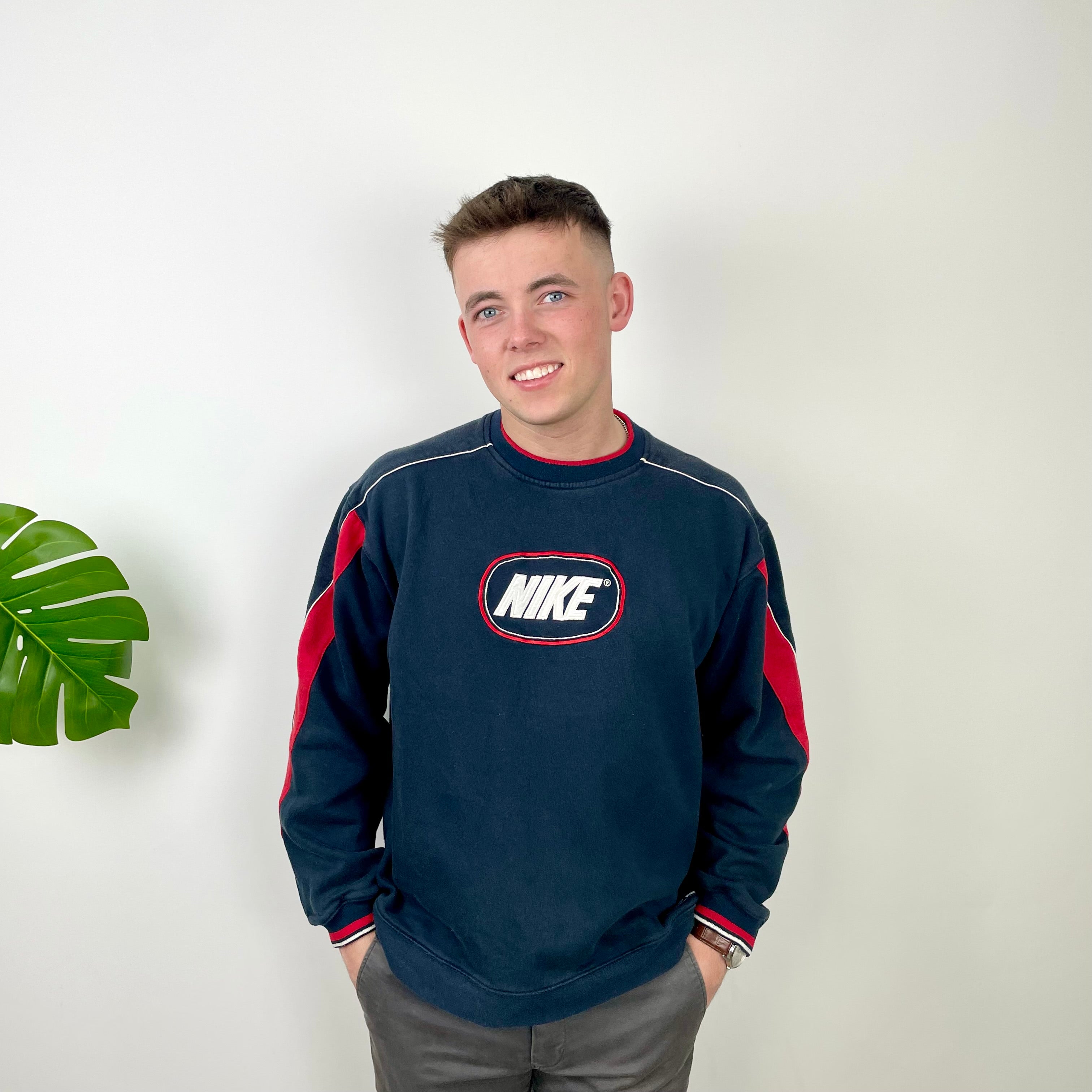 Nike Navy Embroidered Swoosh Sweatshirt (XL)